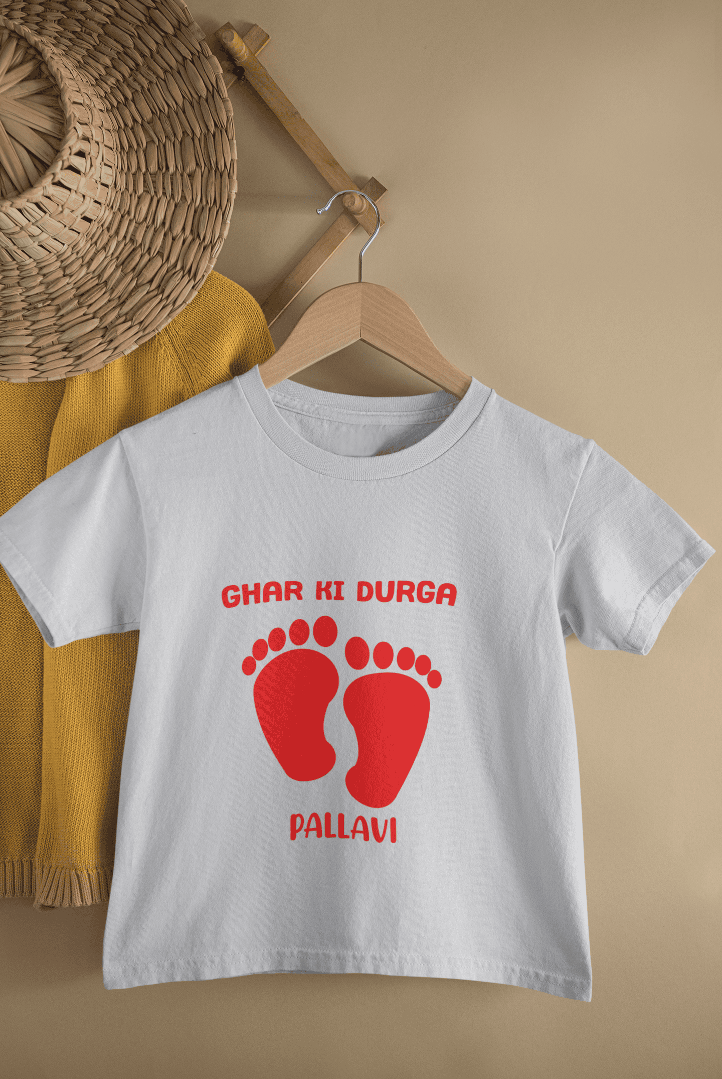 Custom Name Ghar Ki Durga - Durga Pooja Half Sleeves T-Shirt For Girls -FunkyTeesClub
