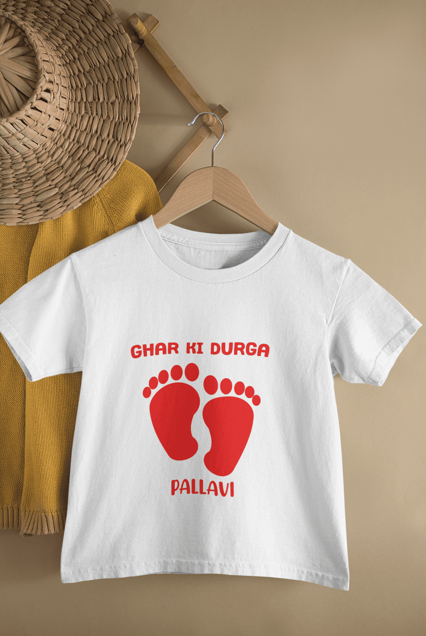 Custom Name Ghar Ki Durga - Durga Pooja Half Sleeves T-Shirt For Girls -FunkyTeesClub