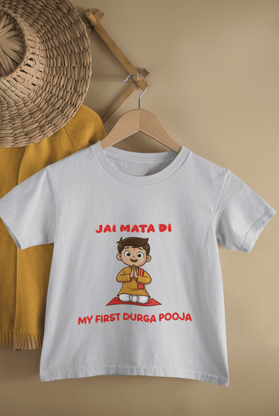 Jai Mata Di Durga Pooja Half Sleeves T-Shirt for Boys -FunkyTeesClub