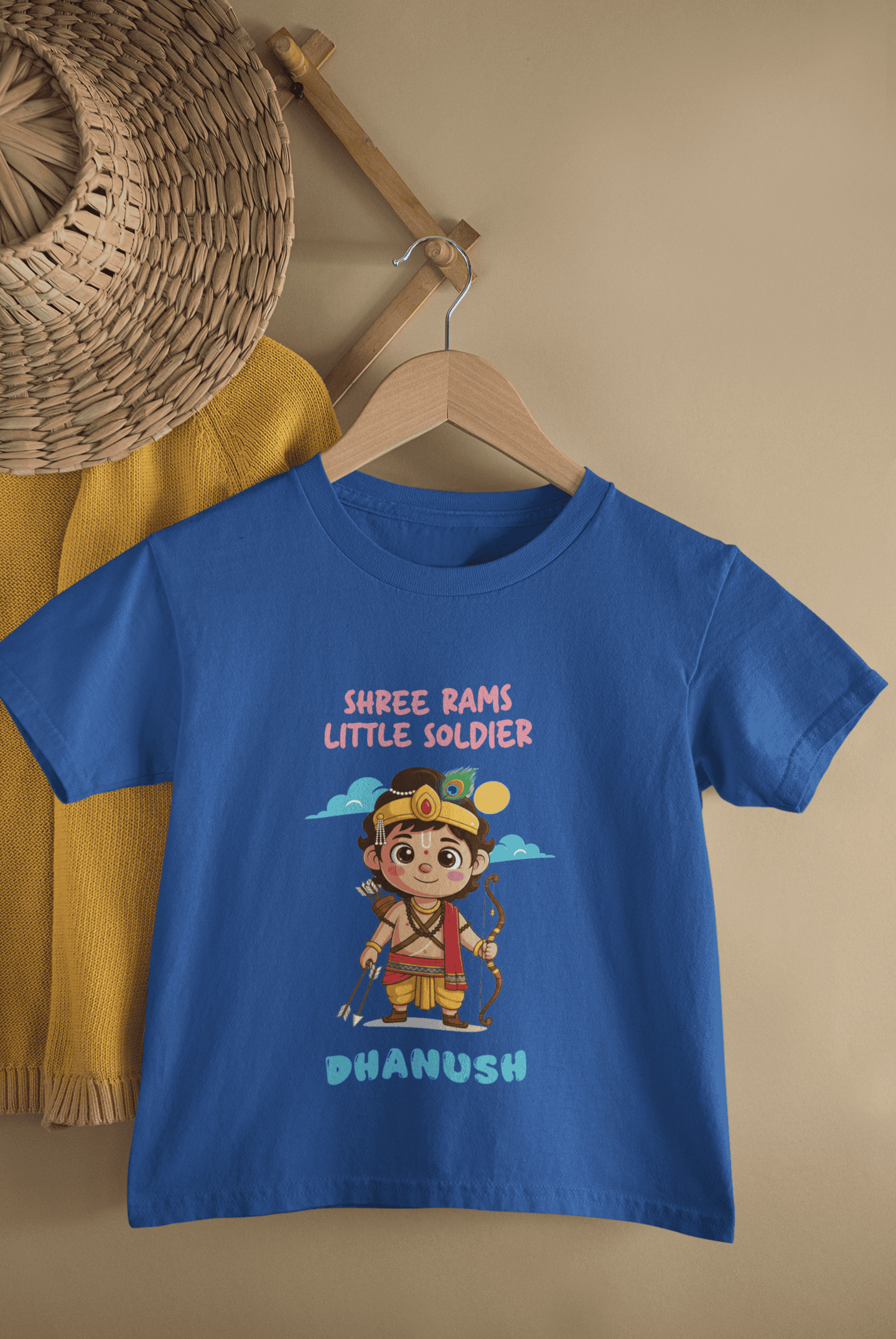 Custom Name Shree Rams Little Soldier Navratri Half Sleeves T-Shirt for Boys -FunkyTeesClub