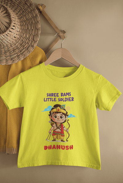 Custom Name Shree Rams Little Soldier Navratri Half Sleeves T-Shirt for Boys -FunkyTeesClub