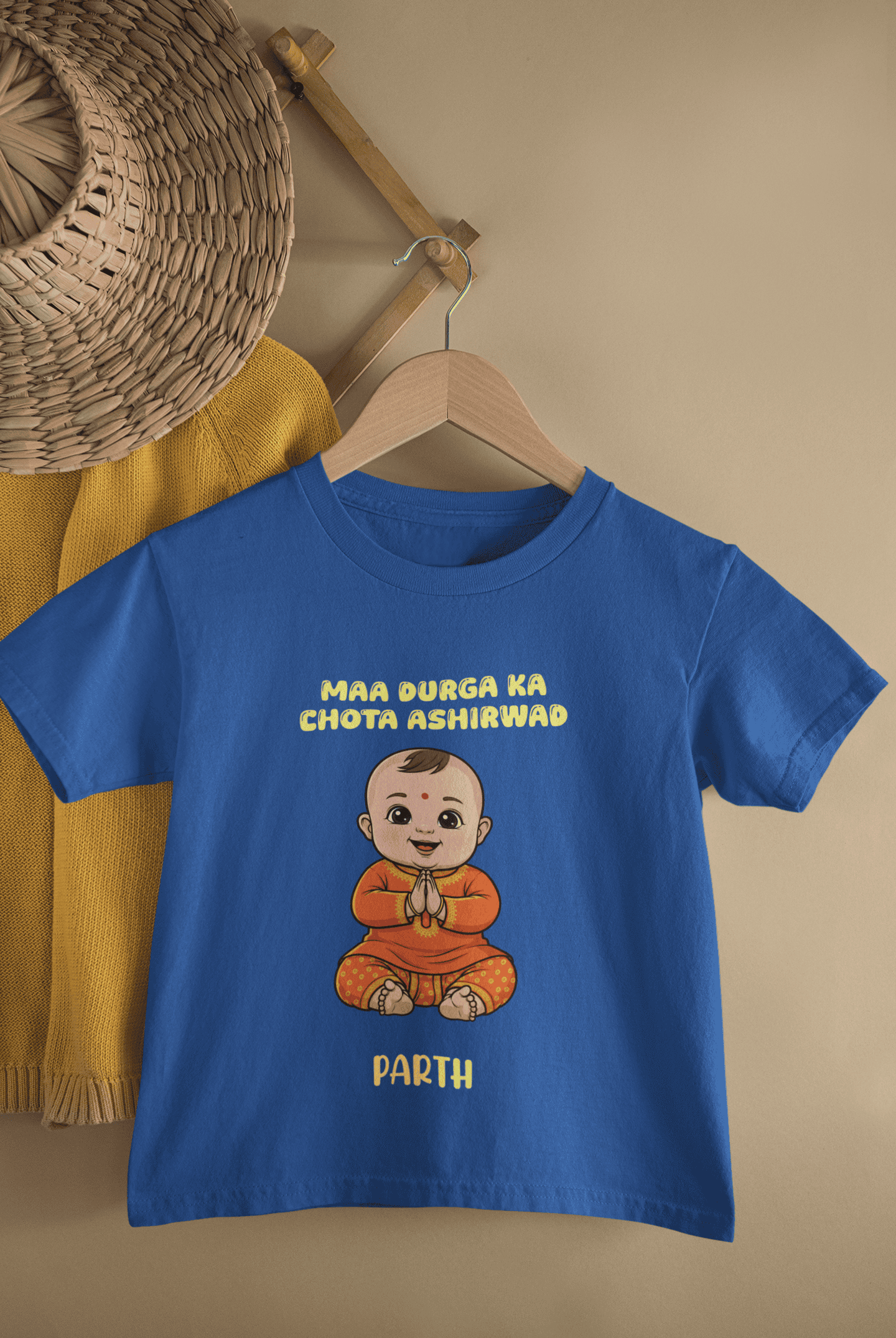 Maa Durga Ka Chota Ashirwad Navratri Half Sleeves T-Shirt for Boys -FunkyTeesClub