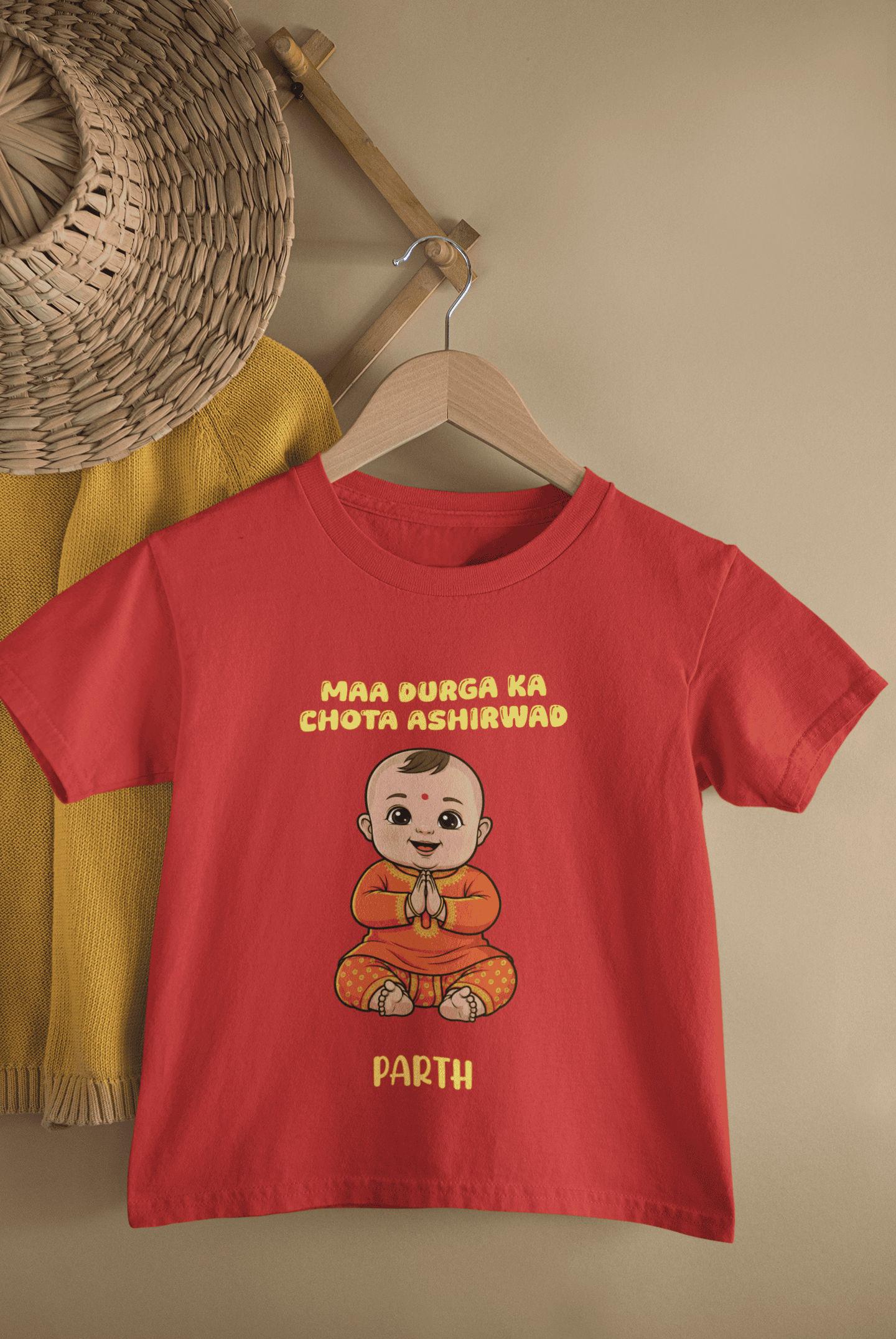 Maa Durga Ka Chota Ashirwad Navratri Half Sleeves T-Shirt for Boys -FunkyTeesClub