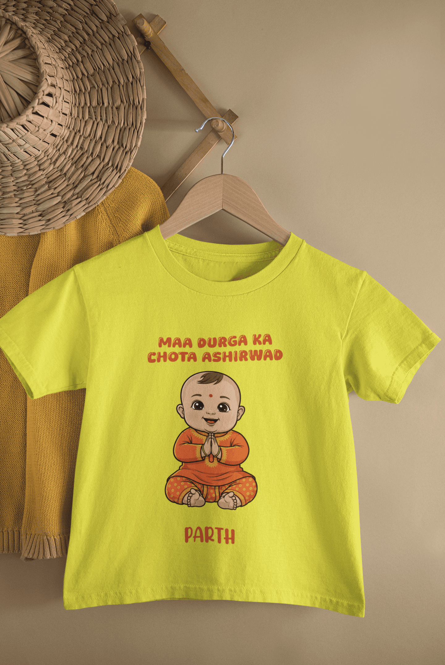 Maa Durga Ka Chota Ashirwad Navratri Half Sleeves T-Shirt for Boys -FunkyTeesClub