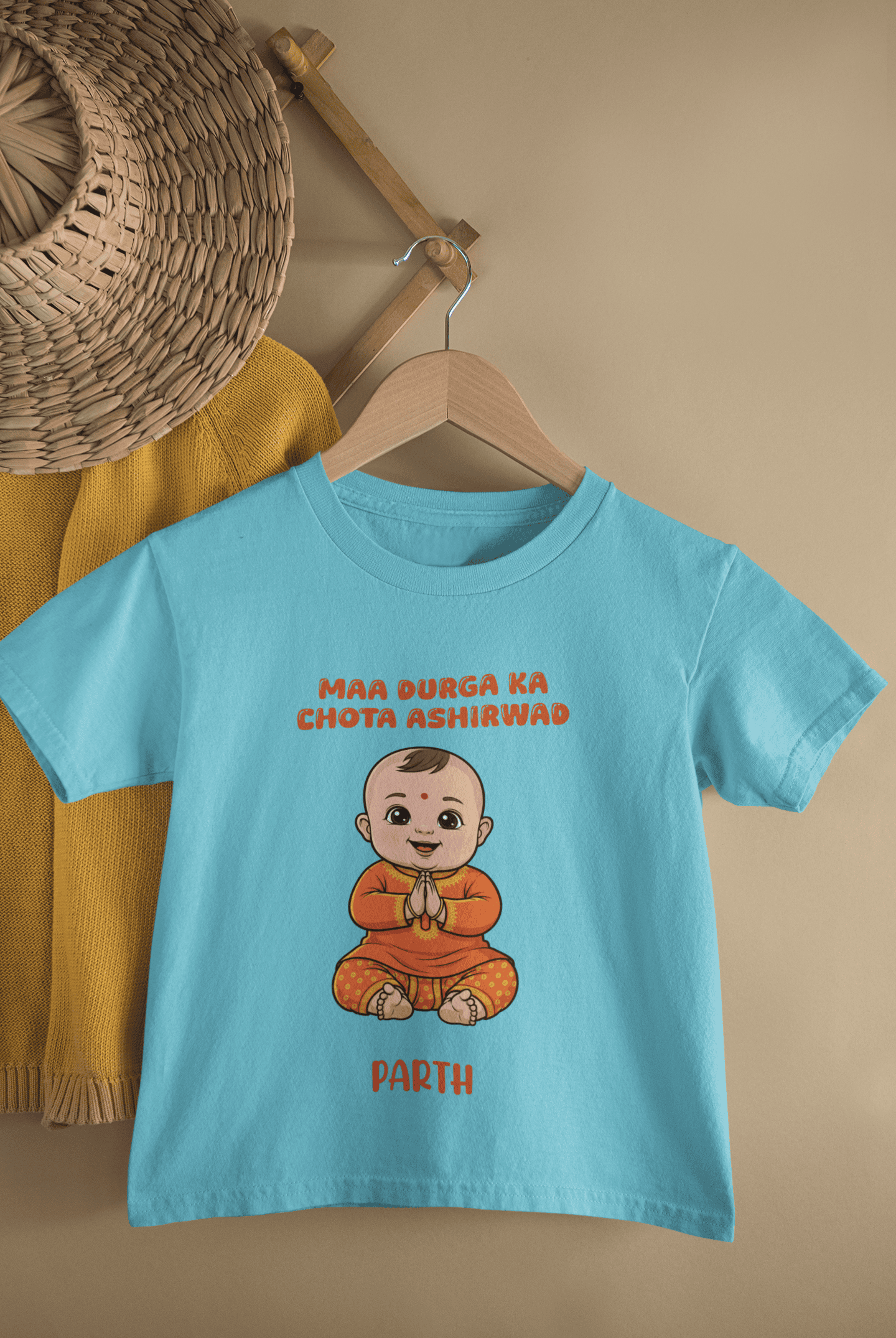 Maa Durga Ka Chota Ashirwad Navratri Half Sleeves T-Shirt for Boys -FunkyTeesClub