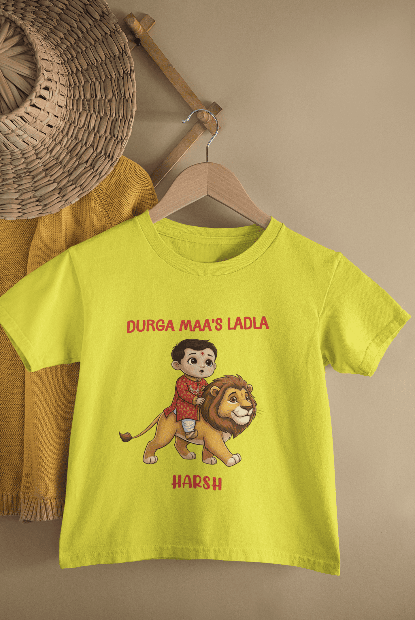 Custom Name Durga Maa's Ladla Navratri Half Sleeves T-Shirt for Boys -FunkyTeesClub