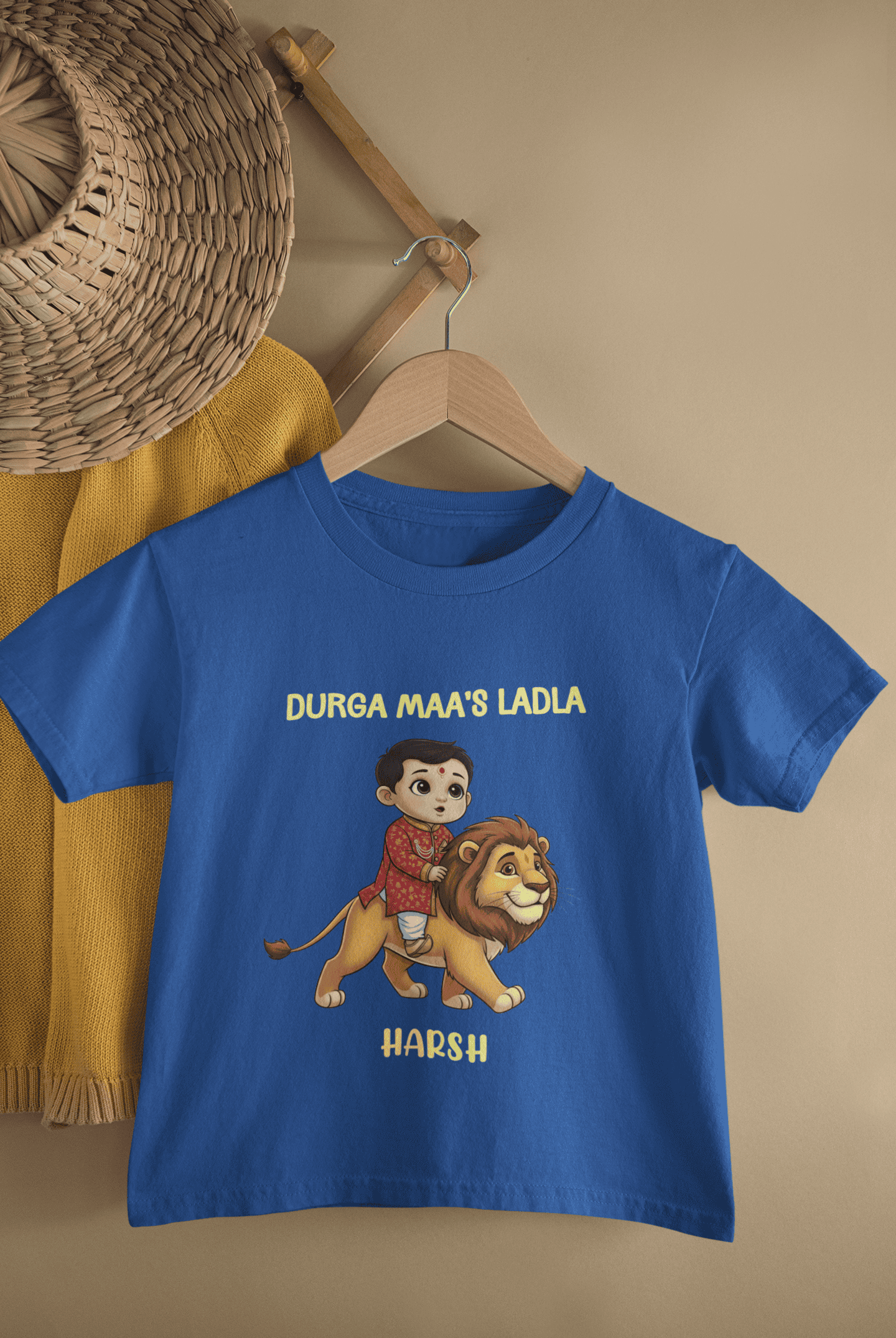 Custom Name Durga Maa's Ladla Navratri Half Sleeves T-Shirt for Boys -FunkyTeesClub