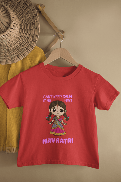 Can't Keep Calm It's My First Navratri Half Sleeves T-Shirt For Girls -FunkyTeesClub