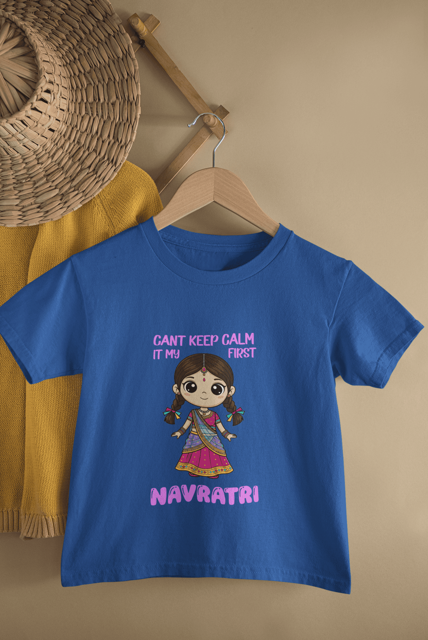 Can't Keep Calm It's My First Navratri Half Sleeves T-Shirt For Girls -FunkyTeesClub