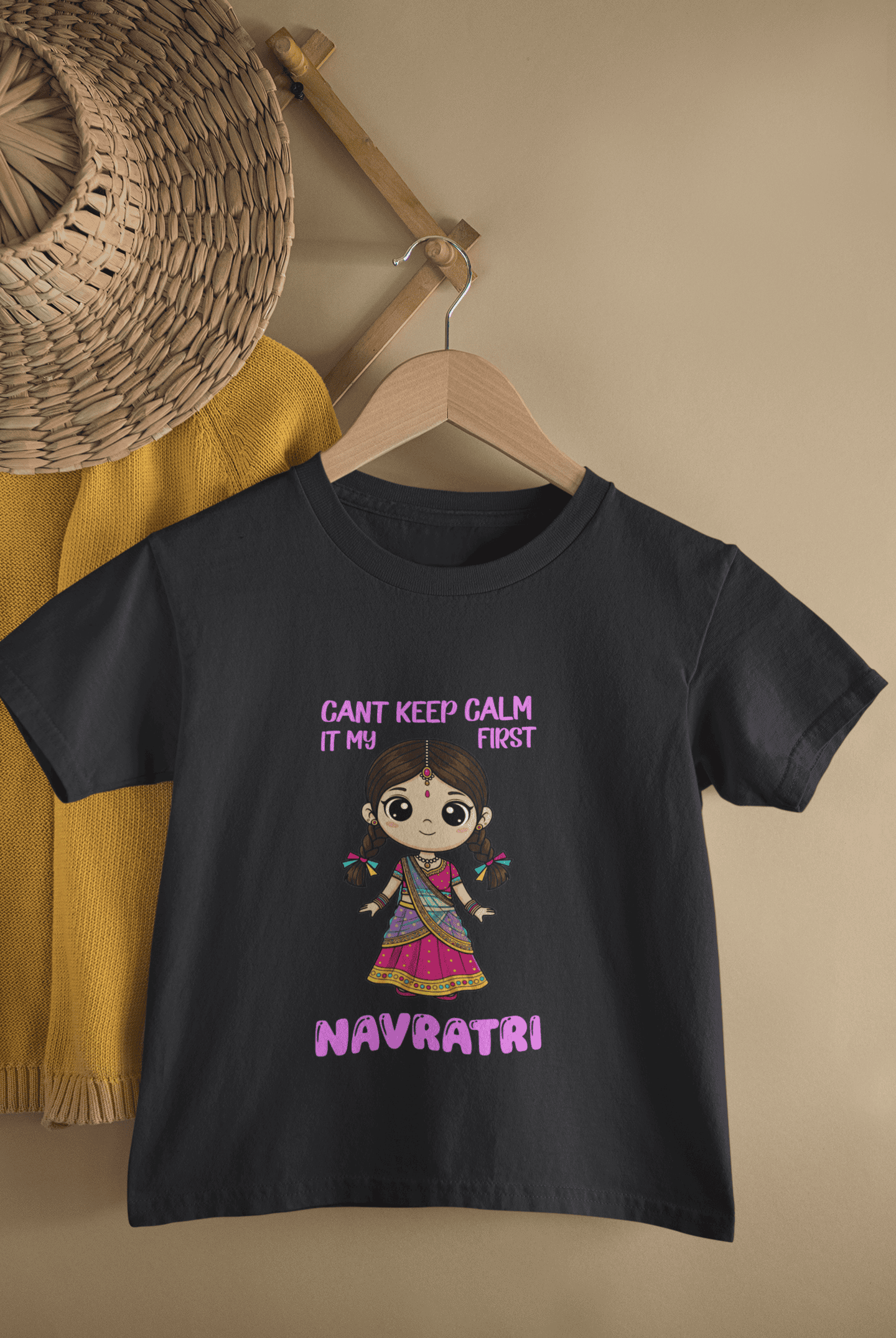 Can't Keep Calm It's My First Navratri Half Sleeves T-Shirt For Girls -FunkyTeesClub