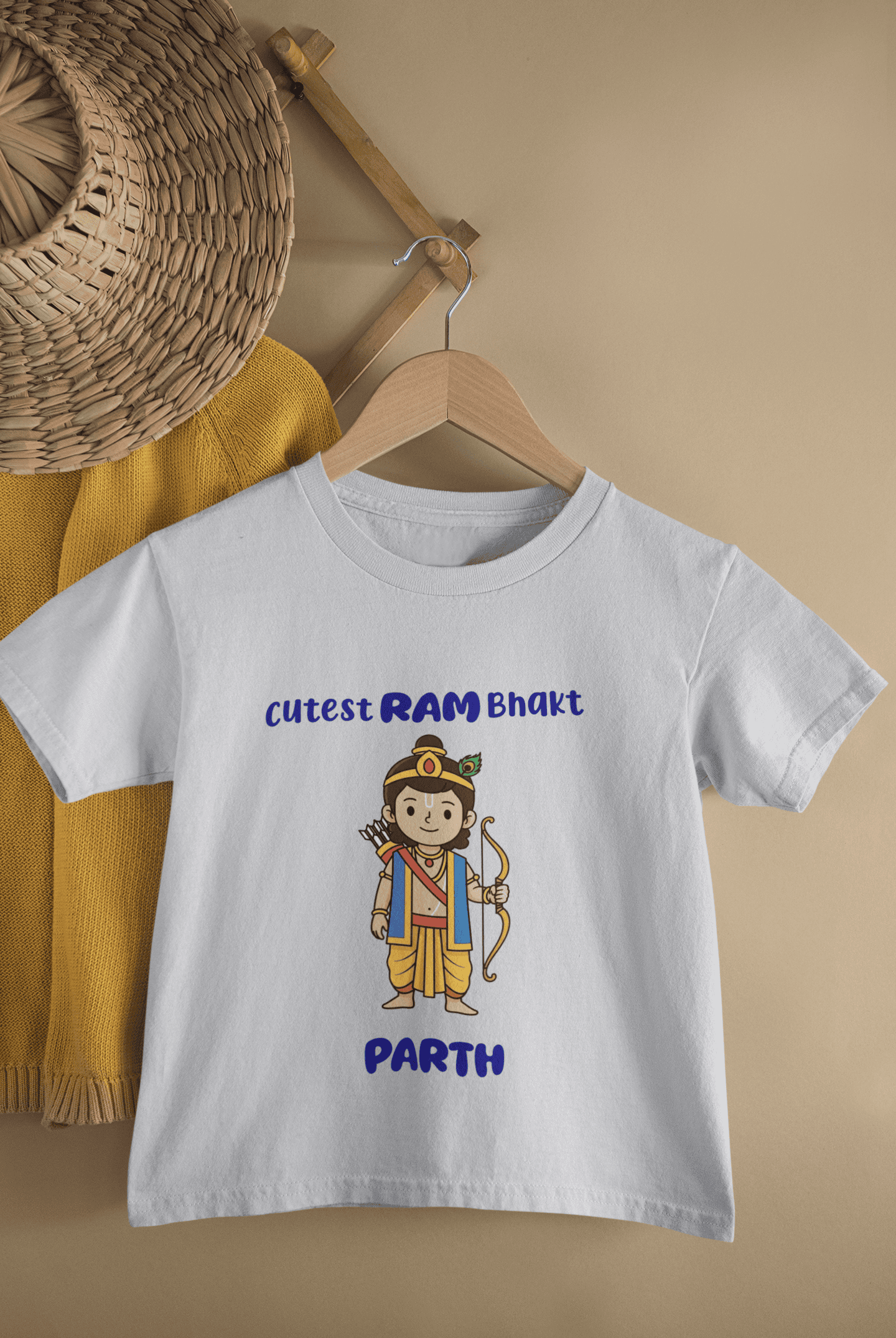 Custom Name Cutest Ram Bhakt Navratri Half Sleeves T-Shirt for Boys -FunkyTeesClub