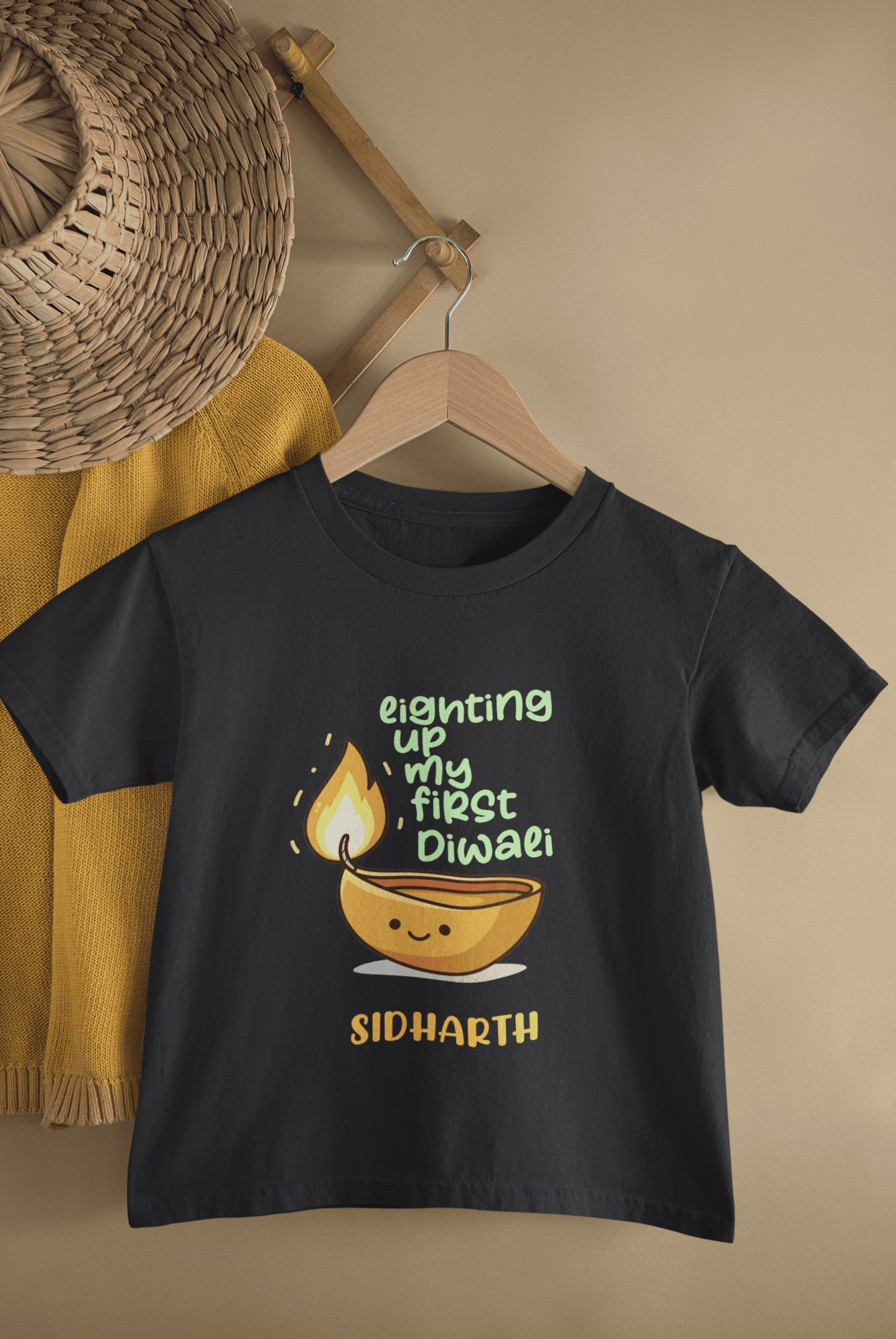 Custom Name Lighting Up My First Diwali Half Sleeves T-Shirt for Boys -FunkyTeesClub