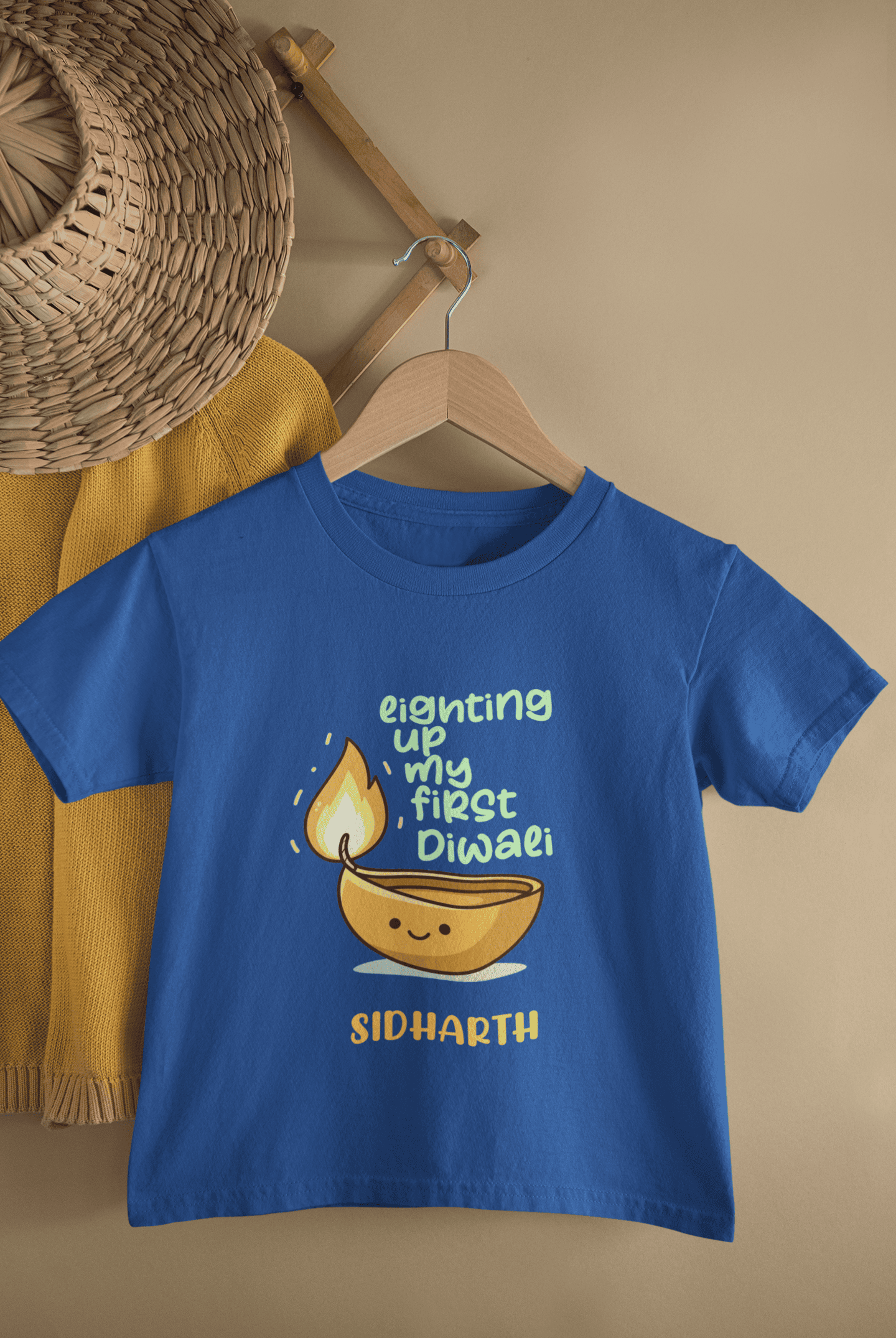 Custom Name Lighting Up My First Diwali Half Sleeves T-Shirt for Boys -FunkyTeesClub