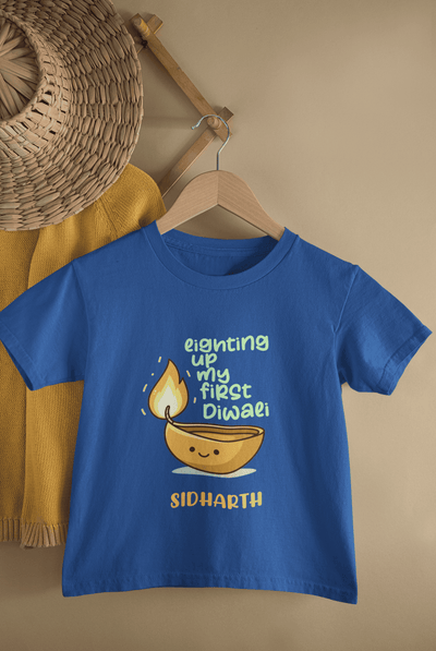 Custom Name Lighting Up My First Diwali Half Sleeves T-Shirt for Boys -FunkyTeesClub