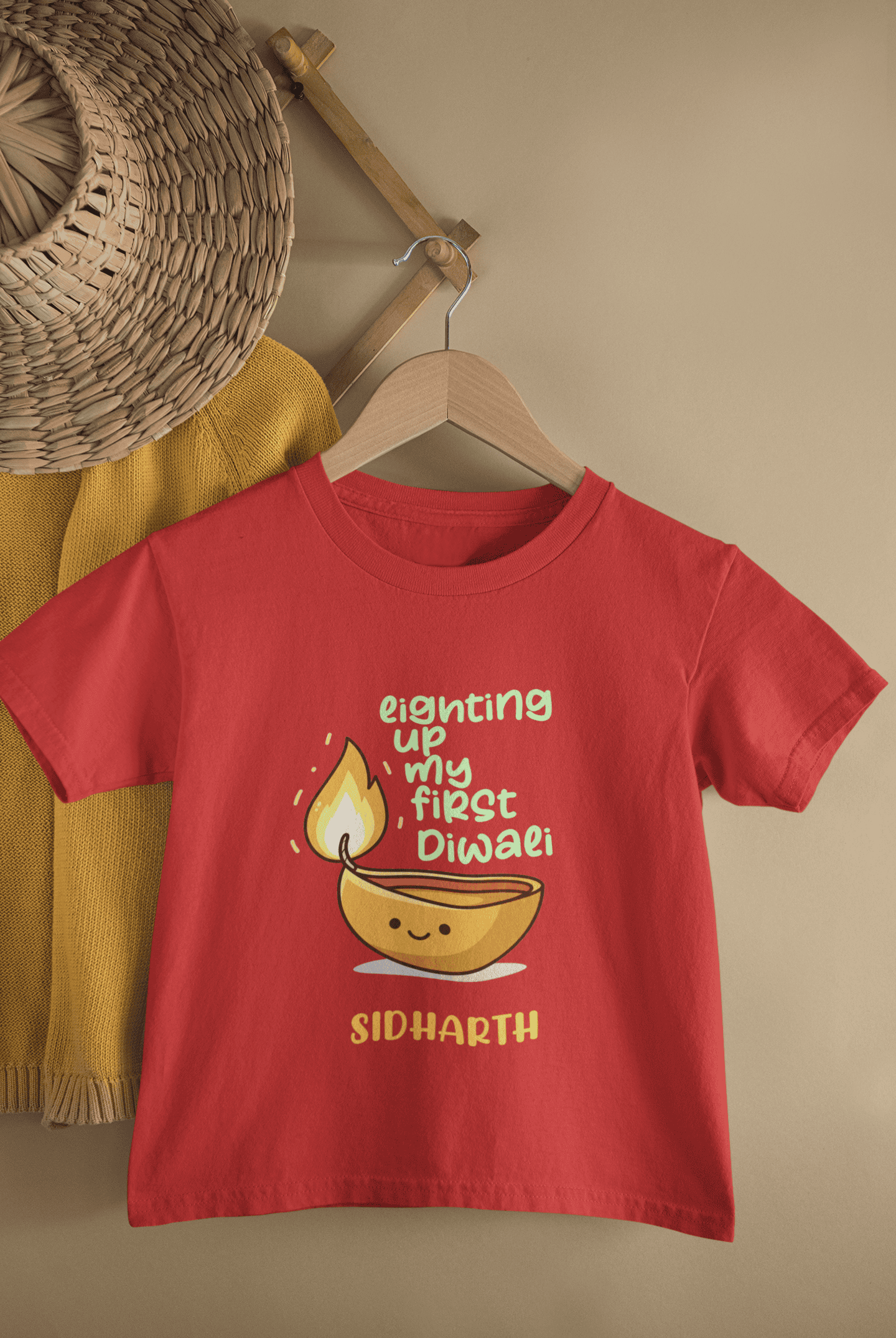 Custom Name Lighting Up My First Diwali Half Sleeves T-Shirt for Boys -FunkyTeesClub