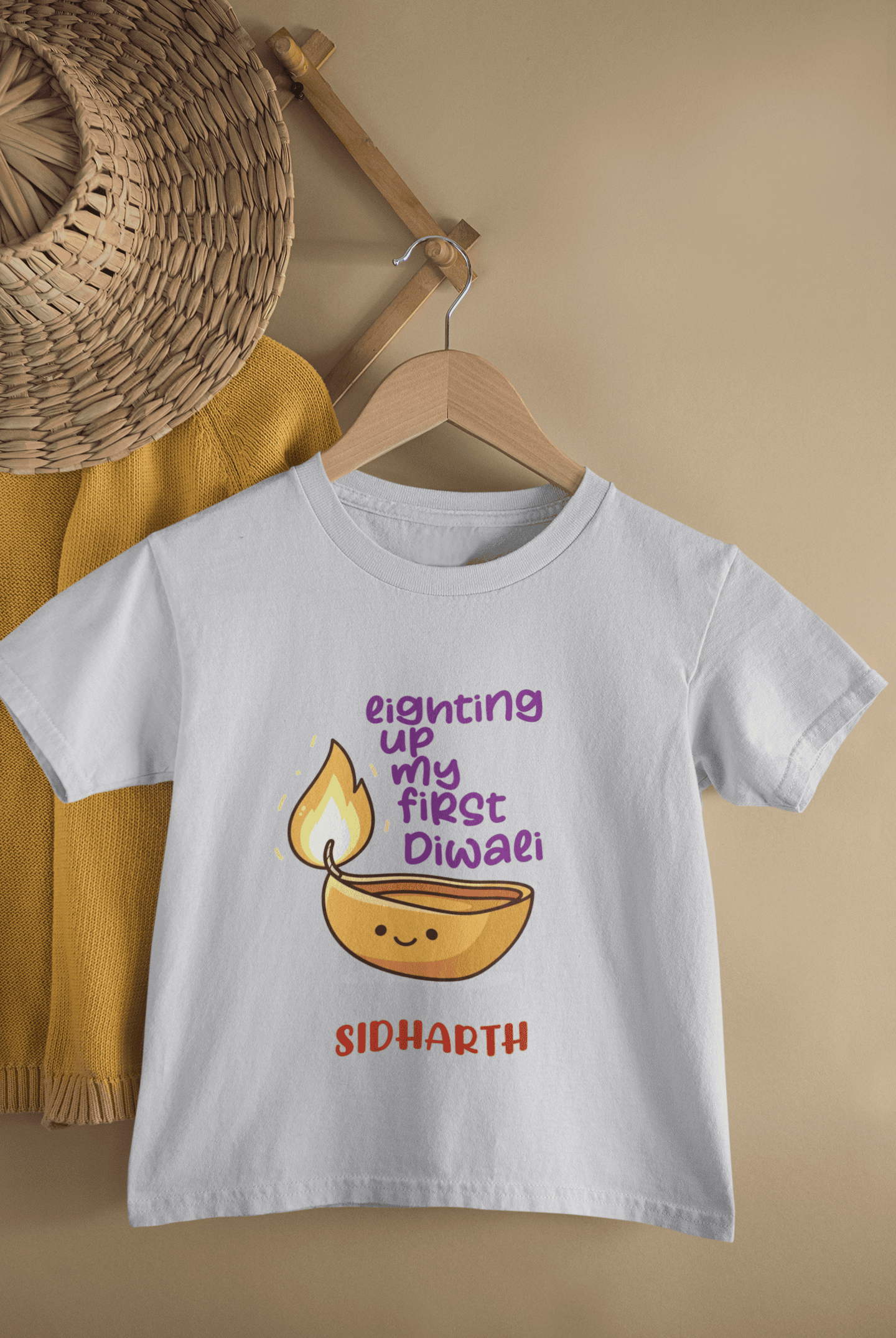 Custom Name Lighting Up My First Diwali Half Sleeves T-Shirt for Boys -FunkyTeesClub