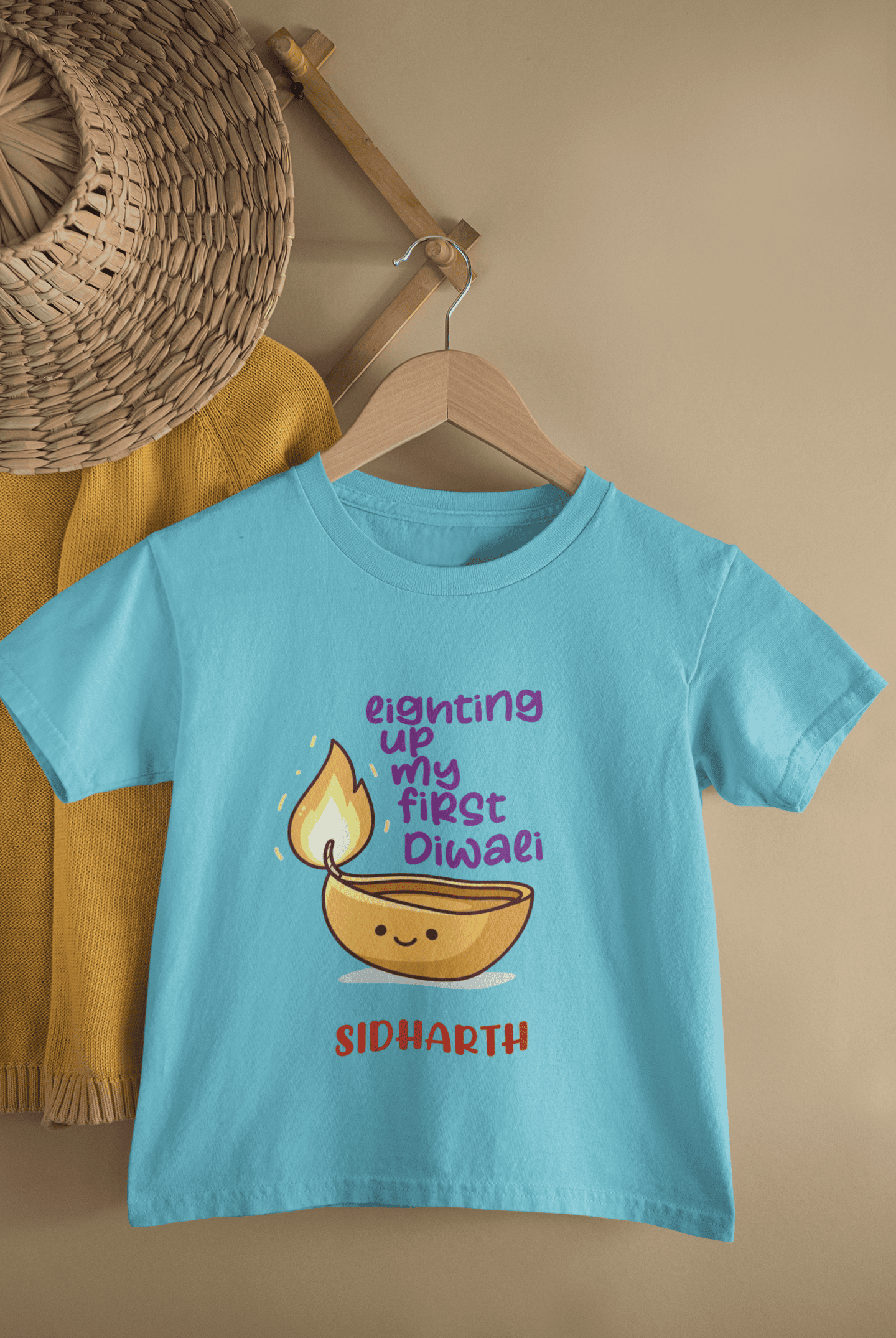 Custom Name Lighting Up My First Diwali Half Sleeves T-Shirt for Boys -FunkyTeesClub