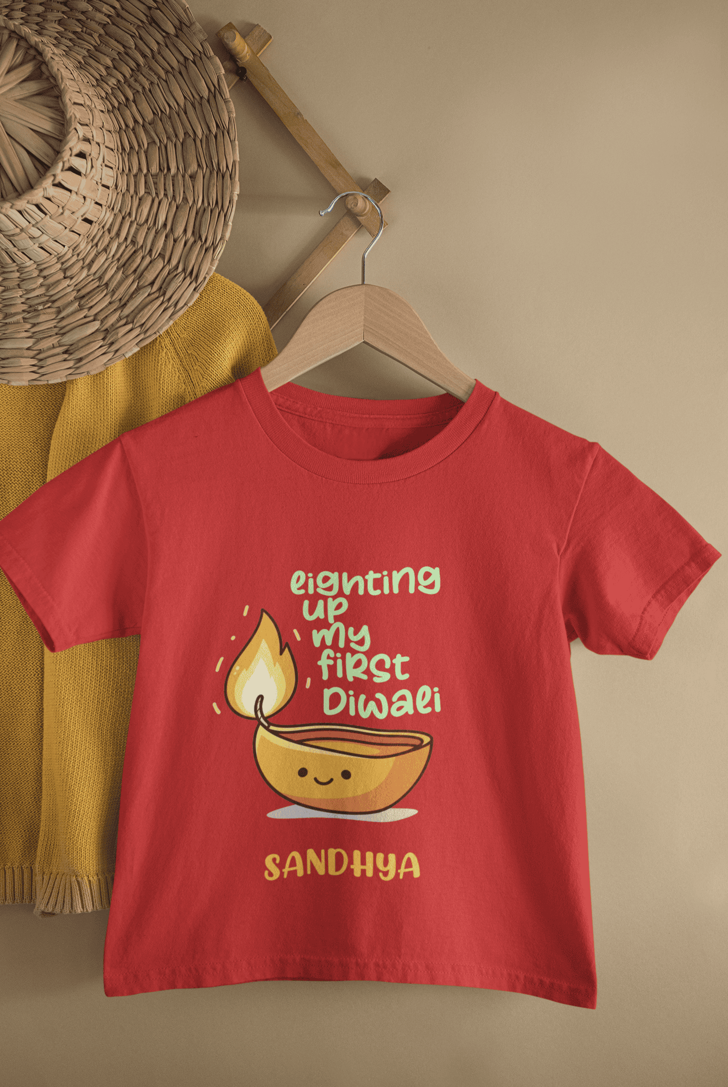 Custom Name Lighting Up My First Diwali Half Sleeves T-Shirt For Girls -FunkyTeesClub