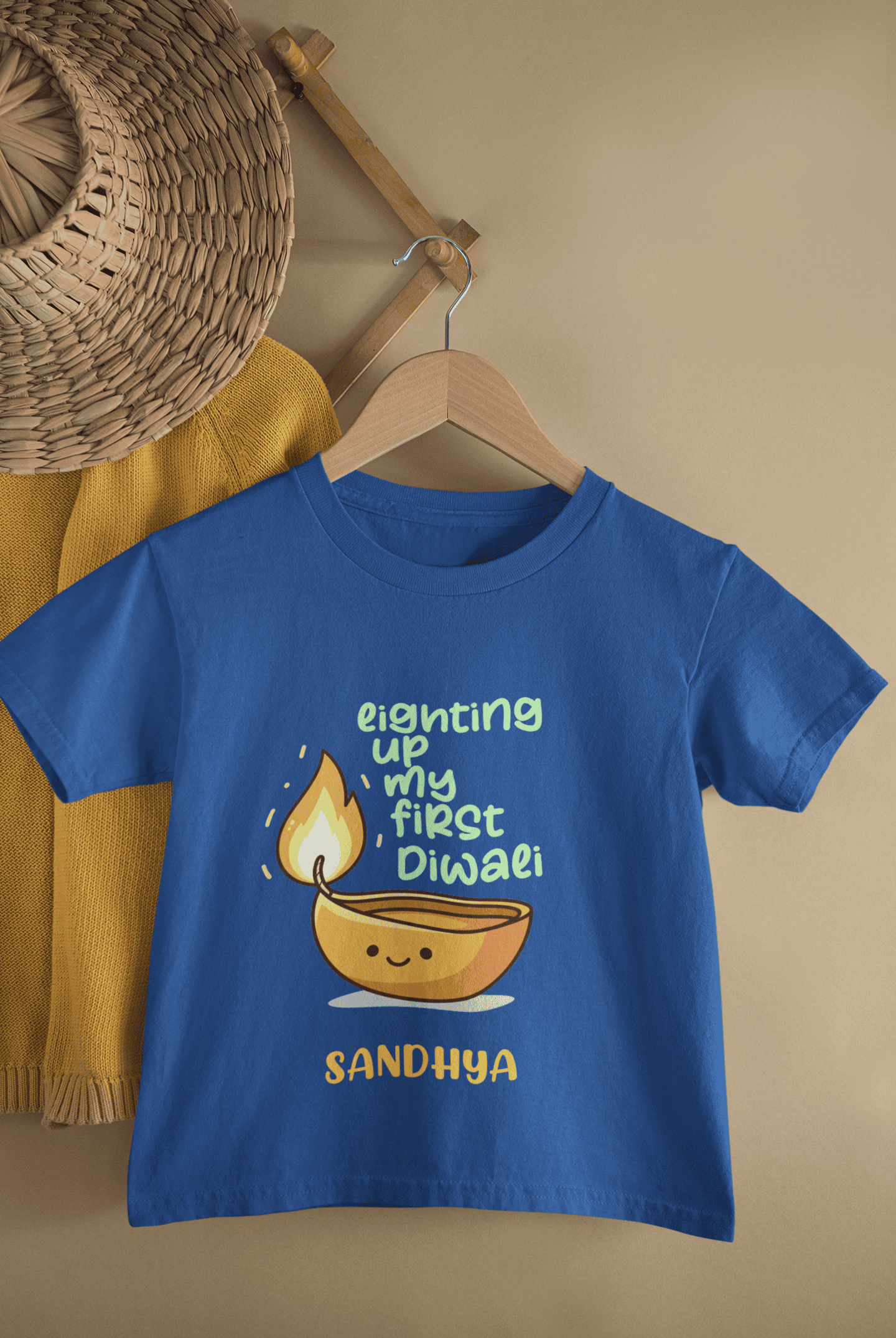 Custom Name Lighting Up My First Diwali Half Sleeves T-Shirt For Girls -FunkyTeesClub