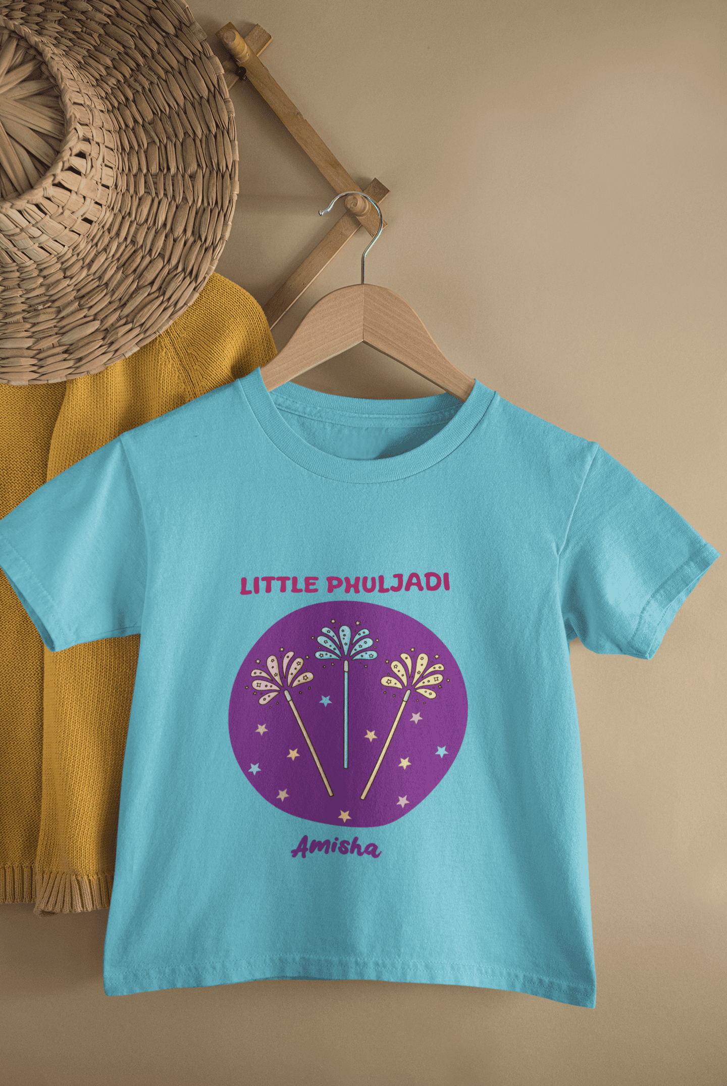 Custom Name Little Phuljadi Diwali Half Sleeves T-Shirt For Girls -FunkyTeesClub
