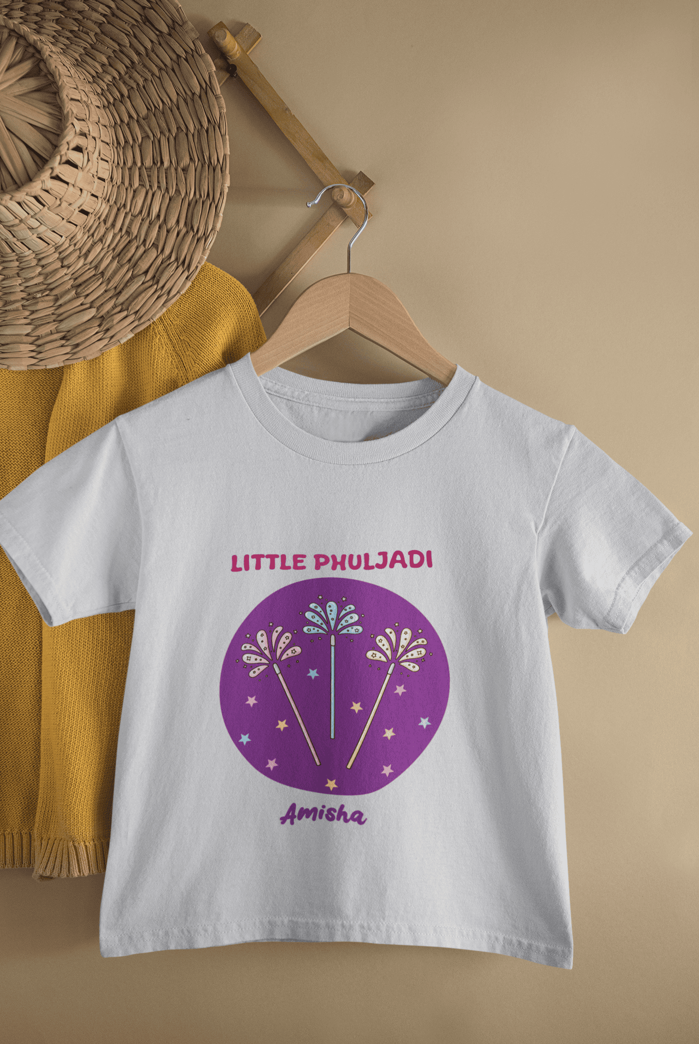 Custom Name Little Phuljadi Diwali Half Sleeves T-Shirt For Girls -FunkyTeesClub