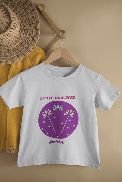 Custom Name Little Phuljadi Diwali Half Sleeves T-Shirt For Girls -FunkyTeesClub