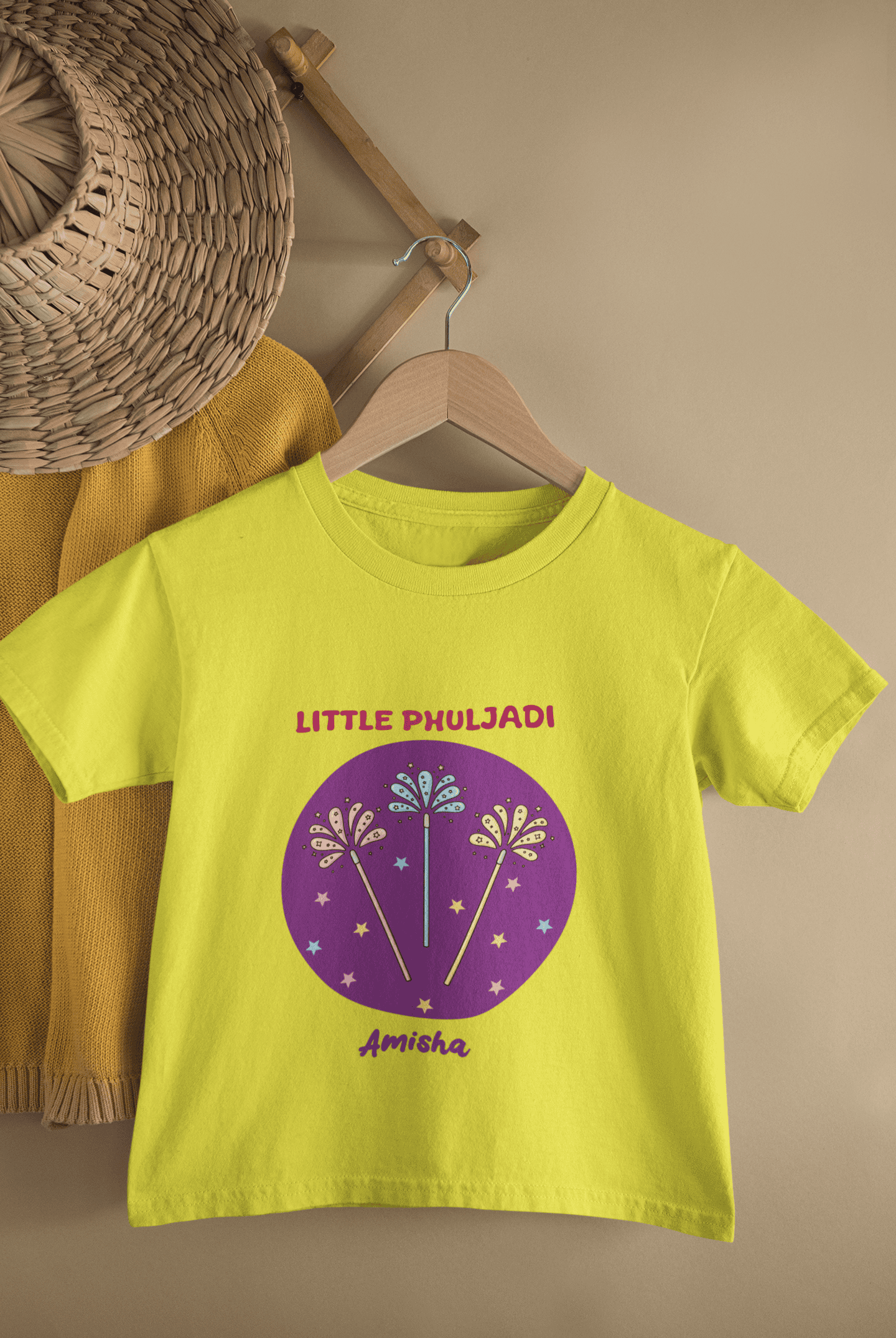 Custom Name Little Phuljadi Diwali Half Sleeves T-Shirt For Girls -FunkyTeesClub