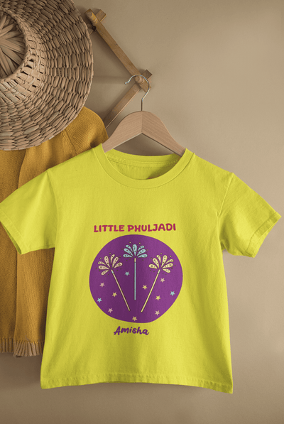 Custom Name Little Phuljadi Diwali Half Sleeves T-Shirt For Girls -FunkyTeesClub