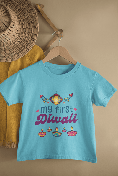 My First Diwali Fun Diwali Half Sleeves T-Shirt For Girls -FunkyTeesClub