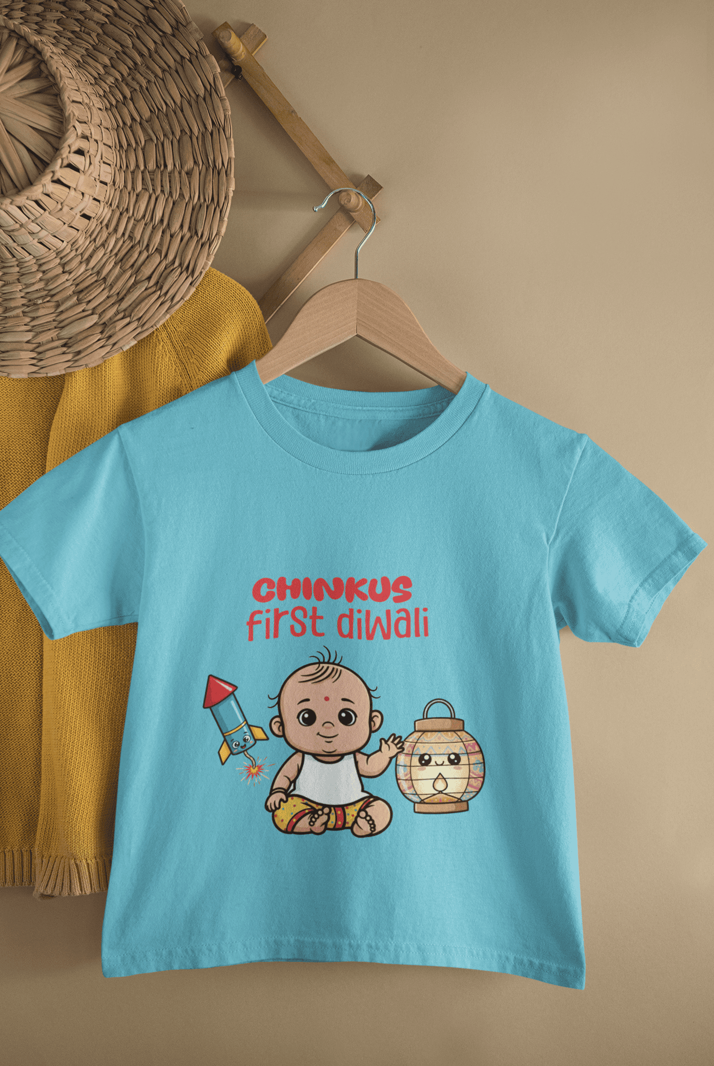 Custom Name My First Diwali Cute Diwali Half Sleeves T-Shirt for Boys -FunkyTeesClub