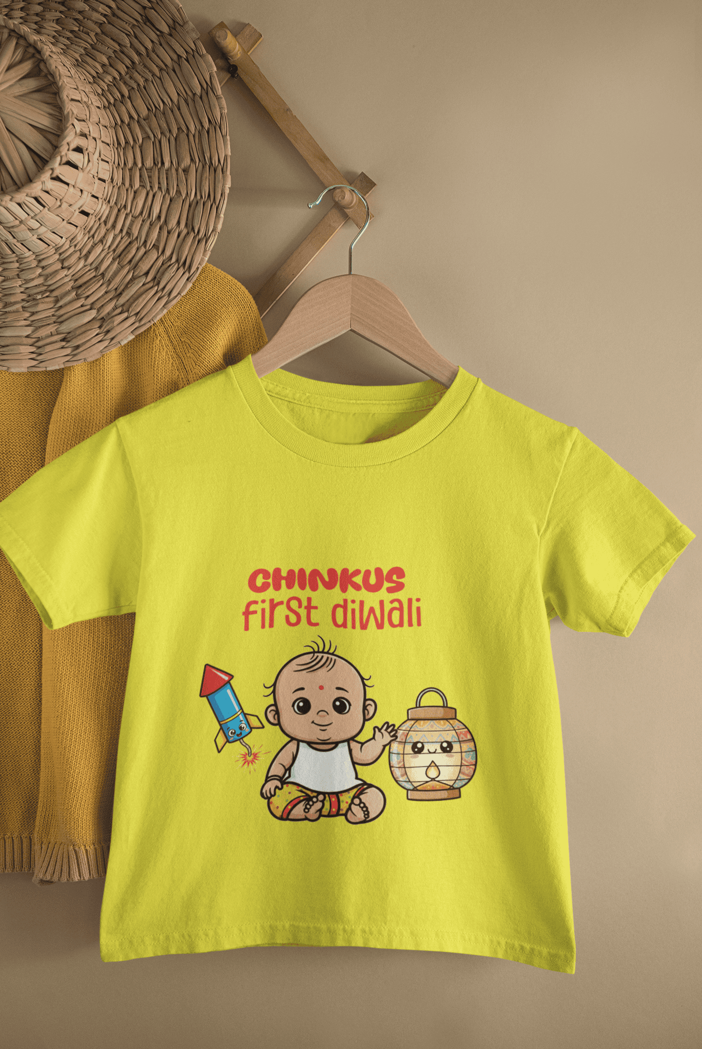 Custom Name My First Diwali Cute Diwali Half Sleeves T-Shirt for Boys -FunkyTeesClub
