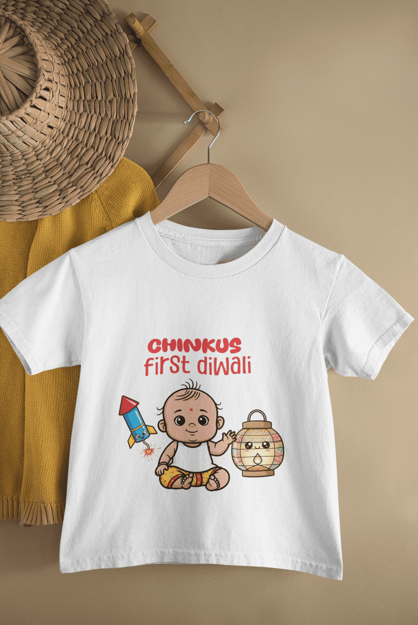Custom Name My First Diwali Cute Diwali Half Sleeves T-Shirt for Boys -FunkyTeesClub