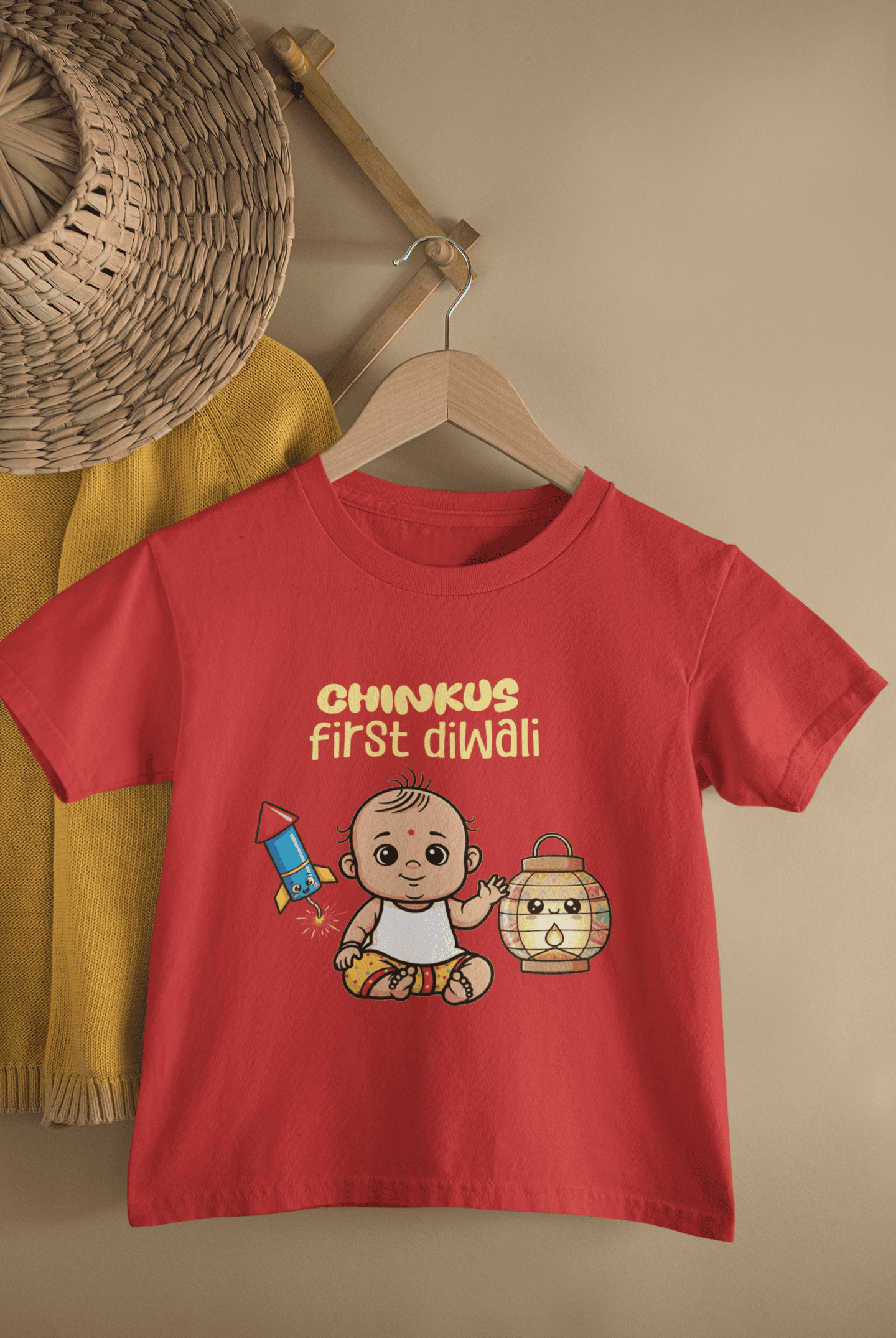 Custom Name My First Diwali Cute Diwali Half Sleeves T-Shirt for Boys -FunkyTeesClub