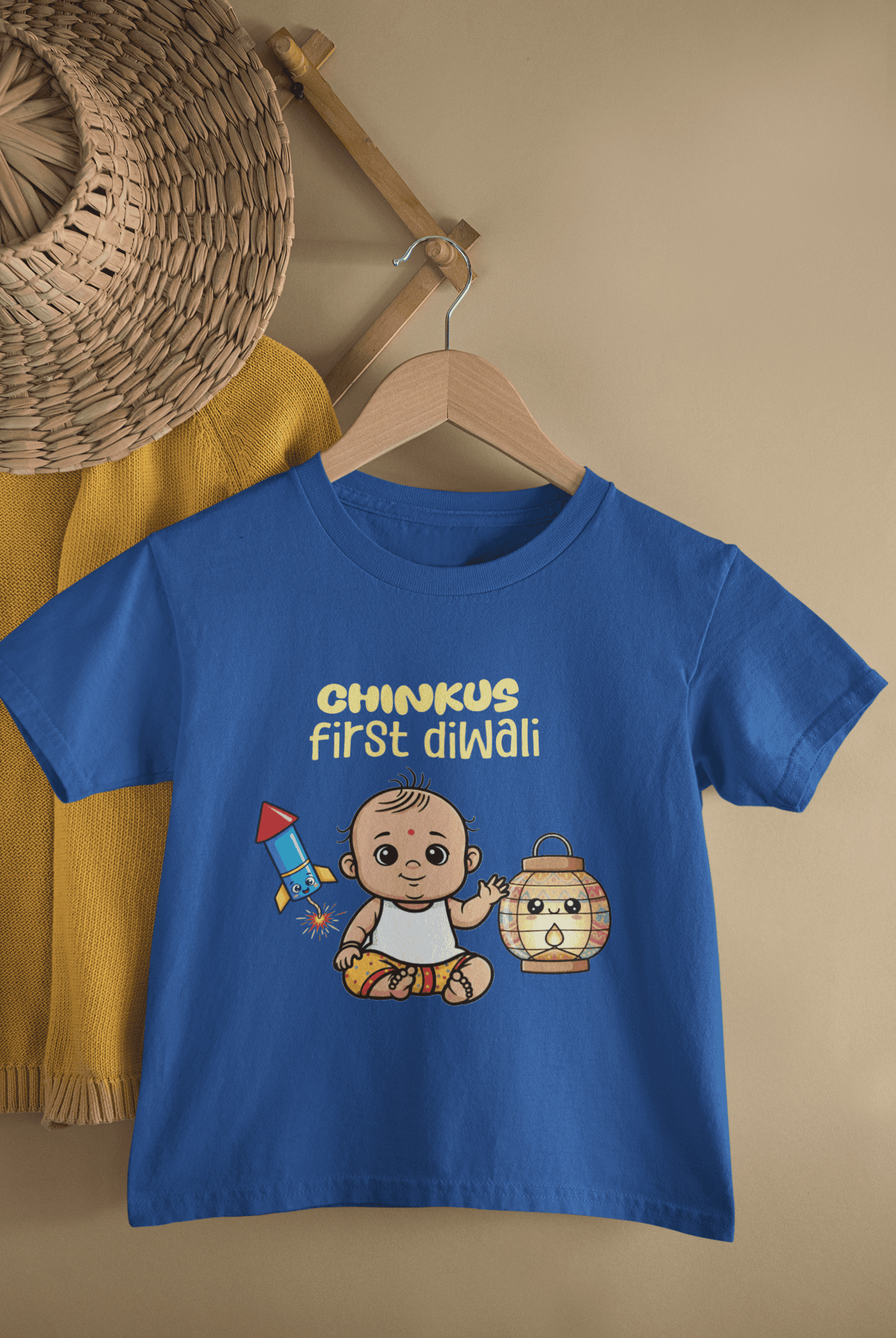 Custom Name My First Diwali Cute Diwali Half Sleeves T-Shirt for Boys -FunkyTeesClub