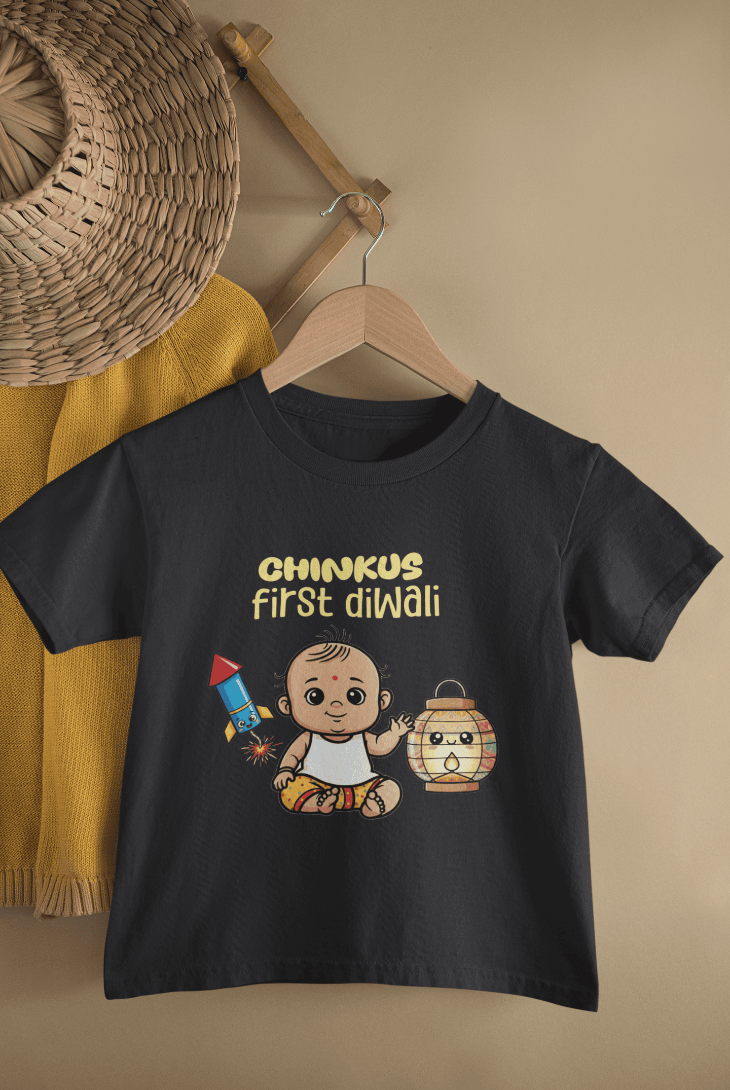 Custom Name My First Diwali Cute Diwali Half Sleeves T-Shirt for Boys -FunkyTeesClub