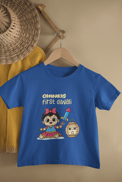 Custom Name My First Diwali Cute Diwali Half Sleeves T-Shirt For Girls -FunkyTeesClub