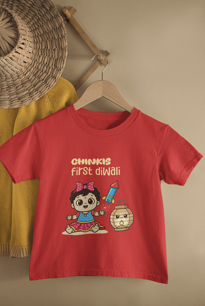 Custom Name My First Diwali Cute Diwali Half Sleeves T-Shirt For Girls -FunkyTeesClub