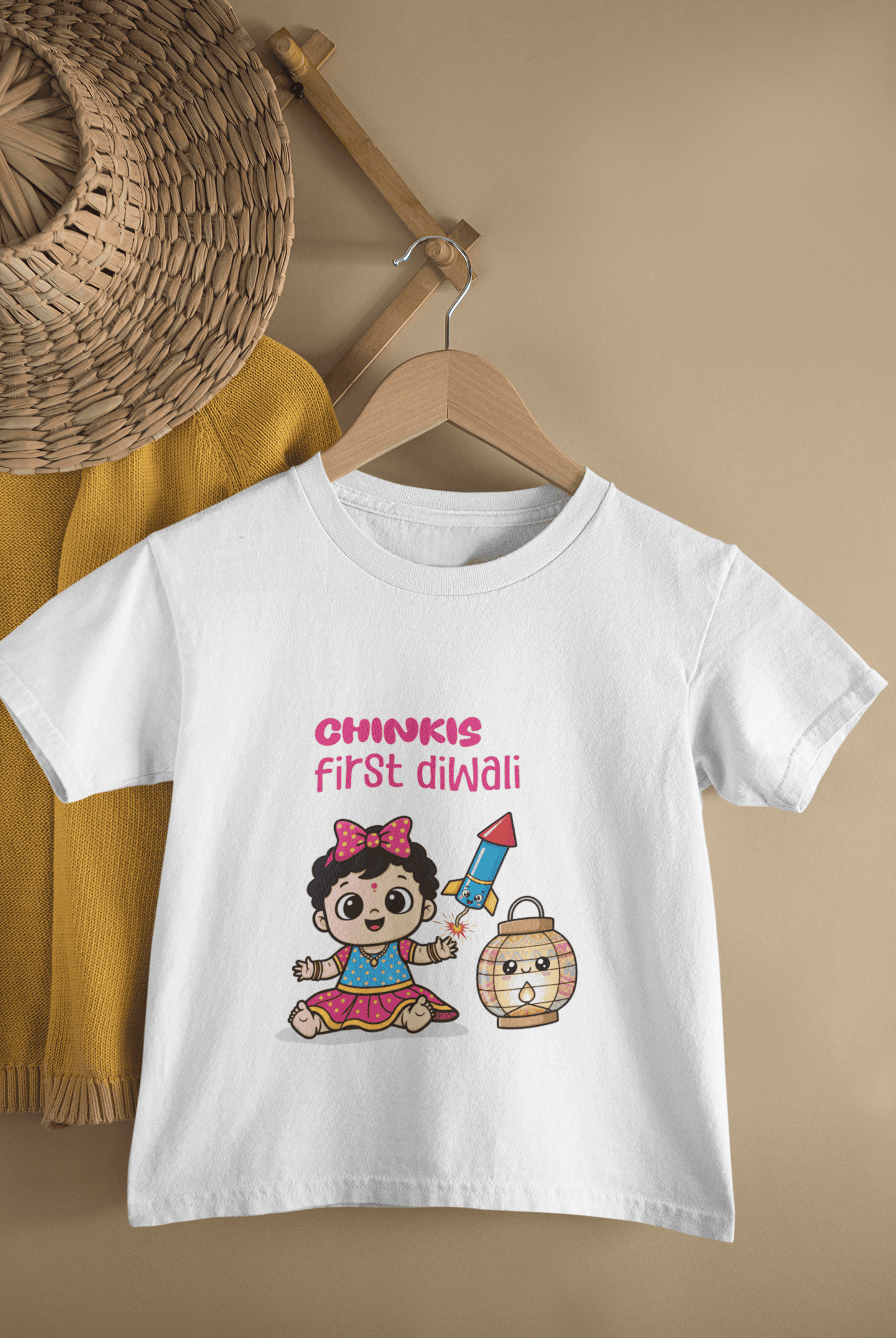 Custom Name My First Diwali Cute Diwali Half Sleeves T-Shirt For Girls -FunkyTeesClub