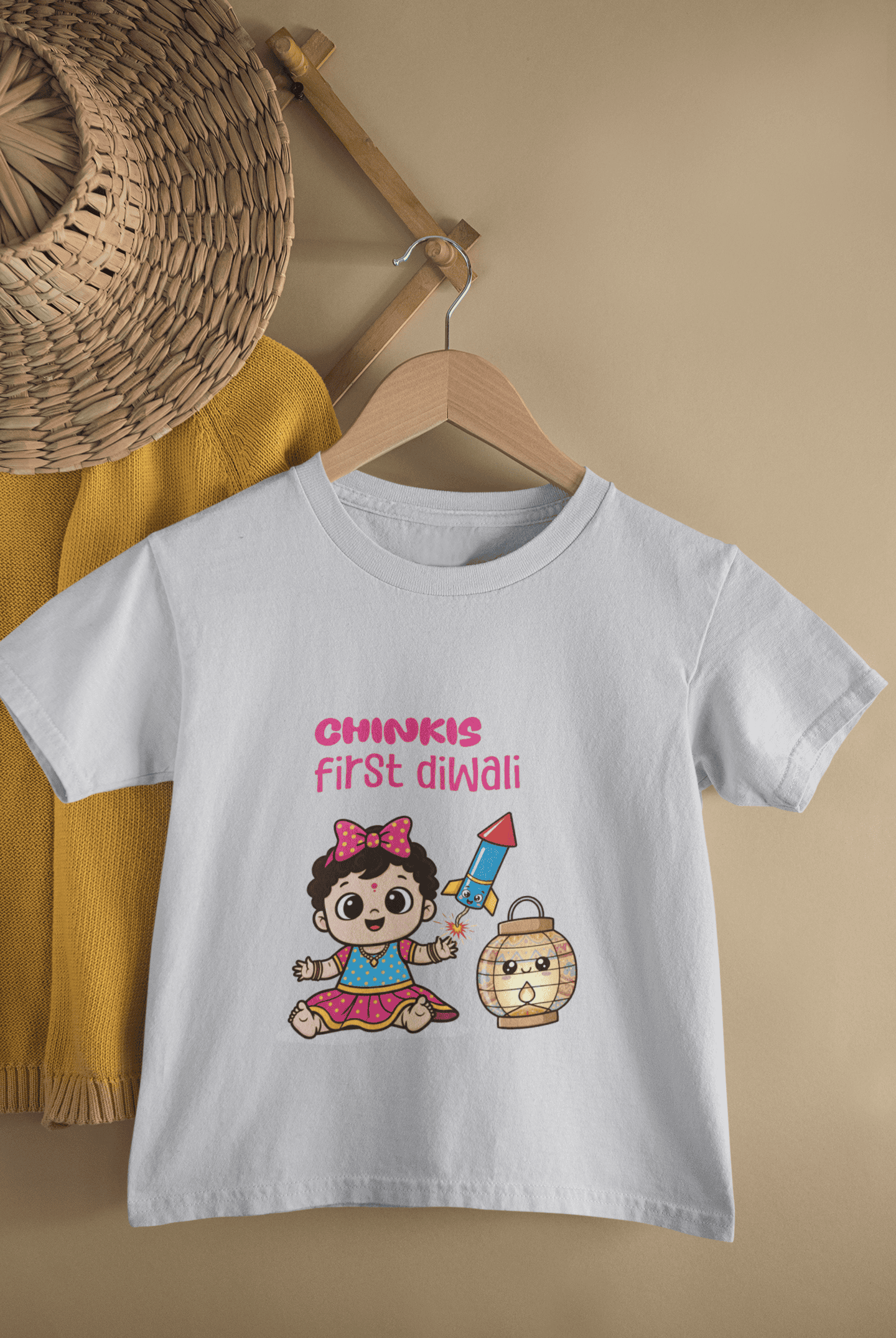 Custom Name My First Diwali Cute Diwali Half Sleeves T-Shirt For Girls -FunkyTeesClub
