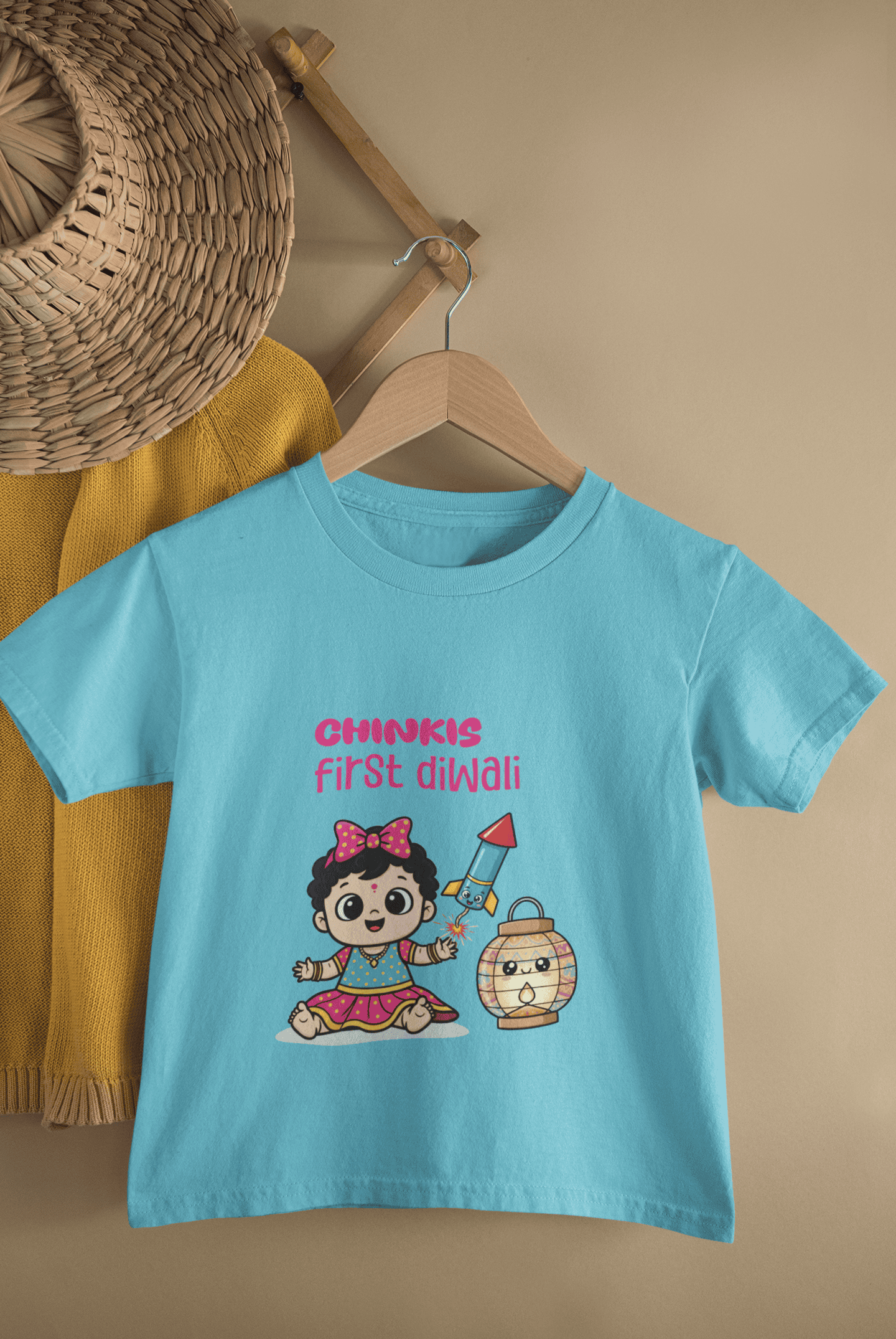 Custom Name My First Diwali Cute Diwali Half Sleeves T-Shirt For Girls -FunkyTeesClub