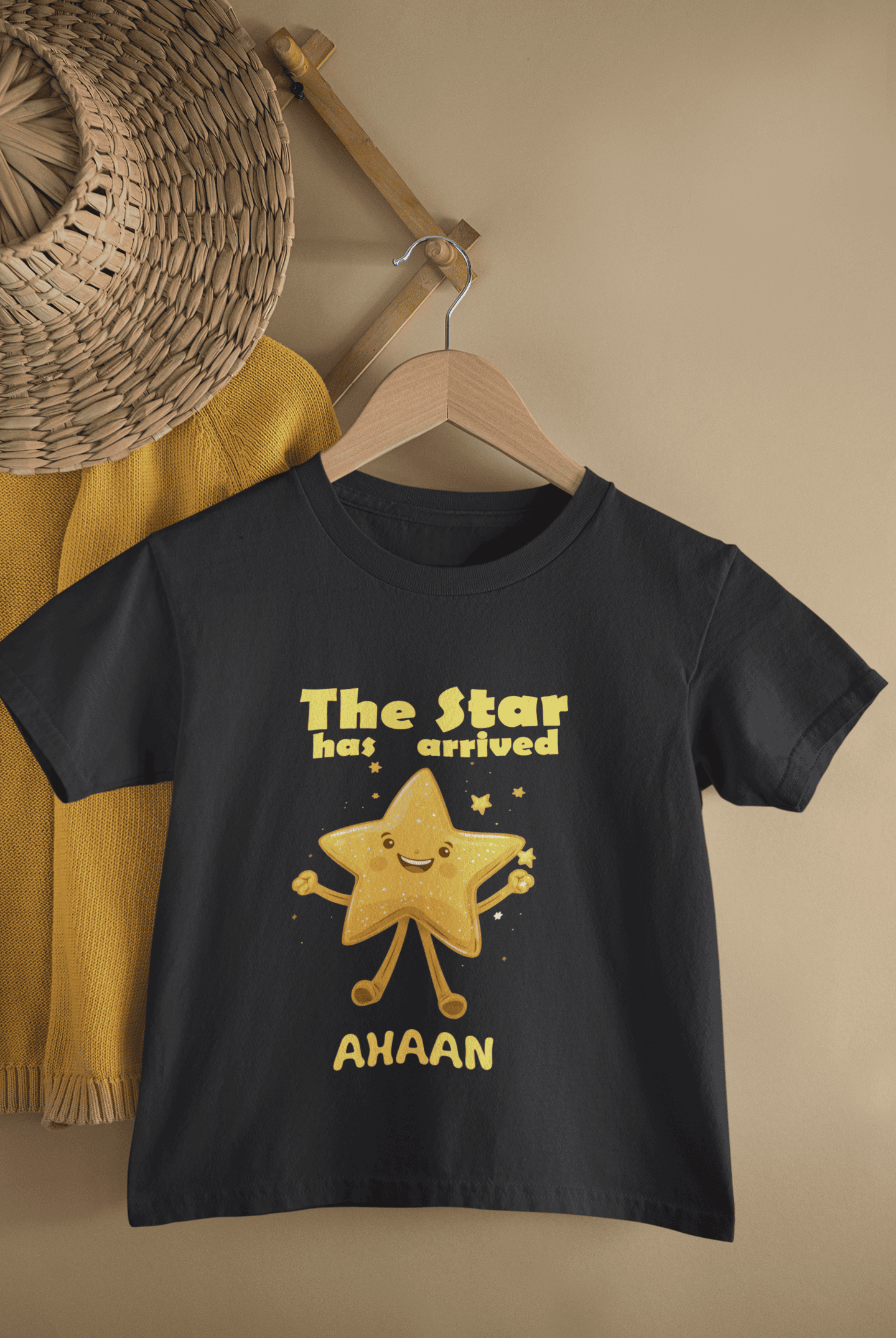 Custom Name The Star Has Arrived New Born Half Sleeves T-Shirt for Boys -FunkyTeesClub
