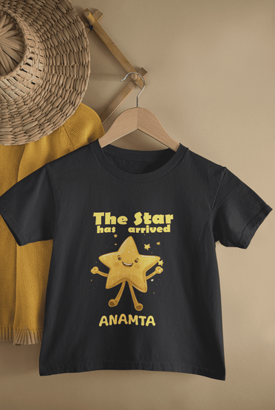 Custom Name The Star Has Arrived New Born Half Sleeves T-Shirt For Girls -FunkyTeesClub