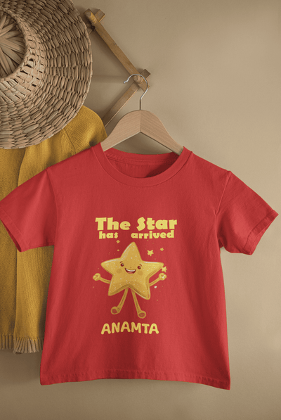 Custom Name The Star Has Arrived New Born Half Sleeves T-Shirt For Girls -FunkyTeesClub