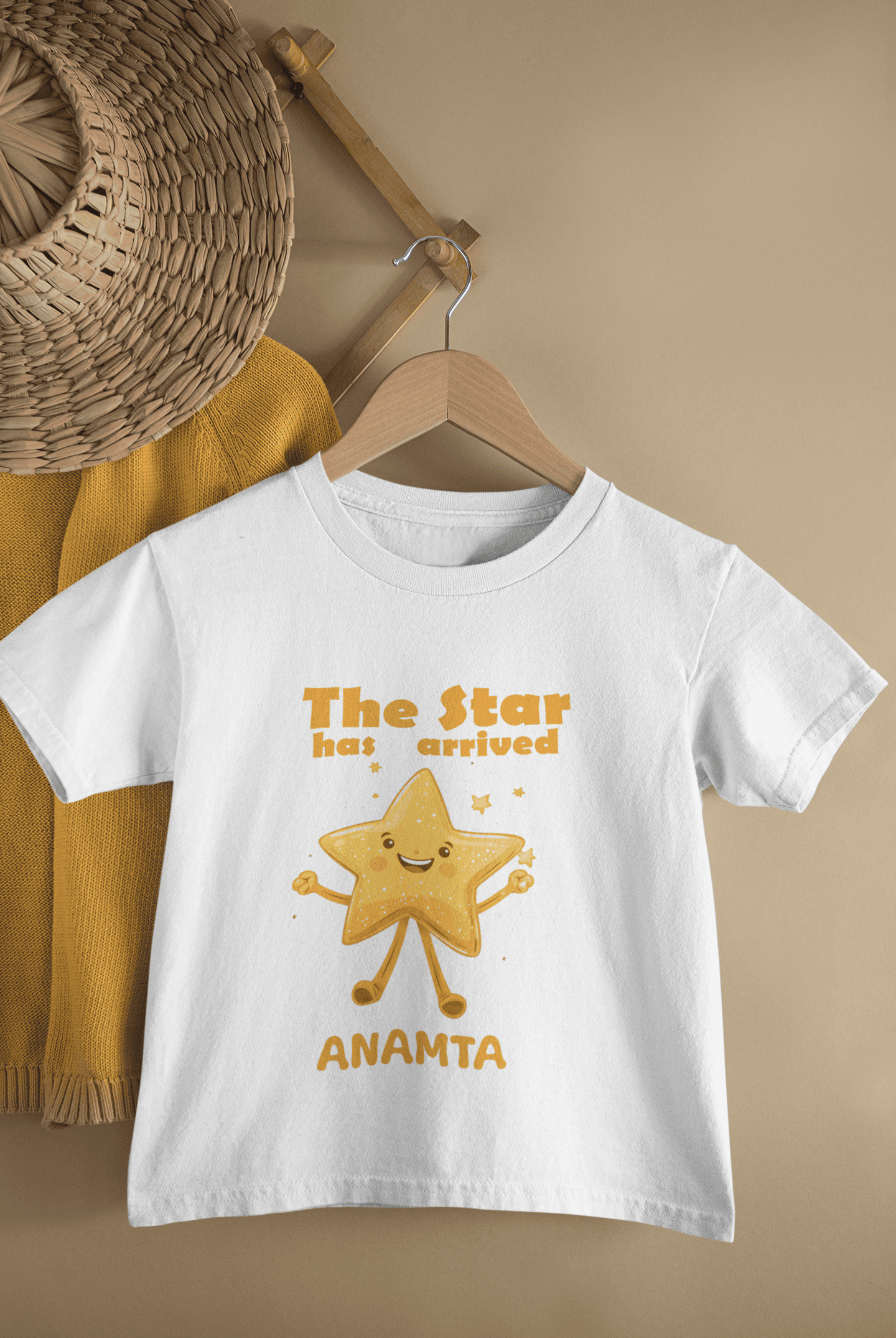 Custom Name The Star Has Arrived New Born Half Sleeves T-Shirt For Girls -FunkyTeesClub