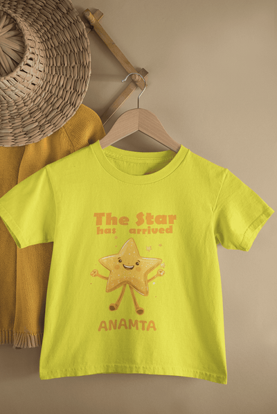 Custom Name The Star Has Arrived New Born Half Sleeves T-Shirt For Girls -FunkyTeesClub