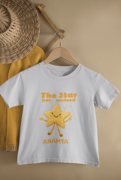 Custom Name The Star Has Arrived New Born Half Sleeves T-Shirt For Girls -FunkyTeesClub