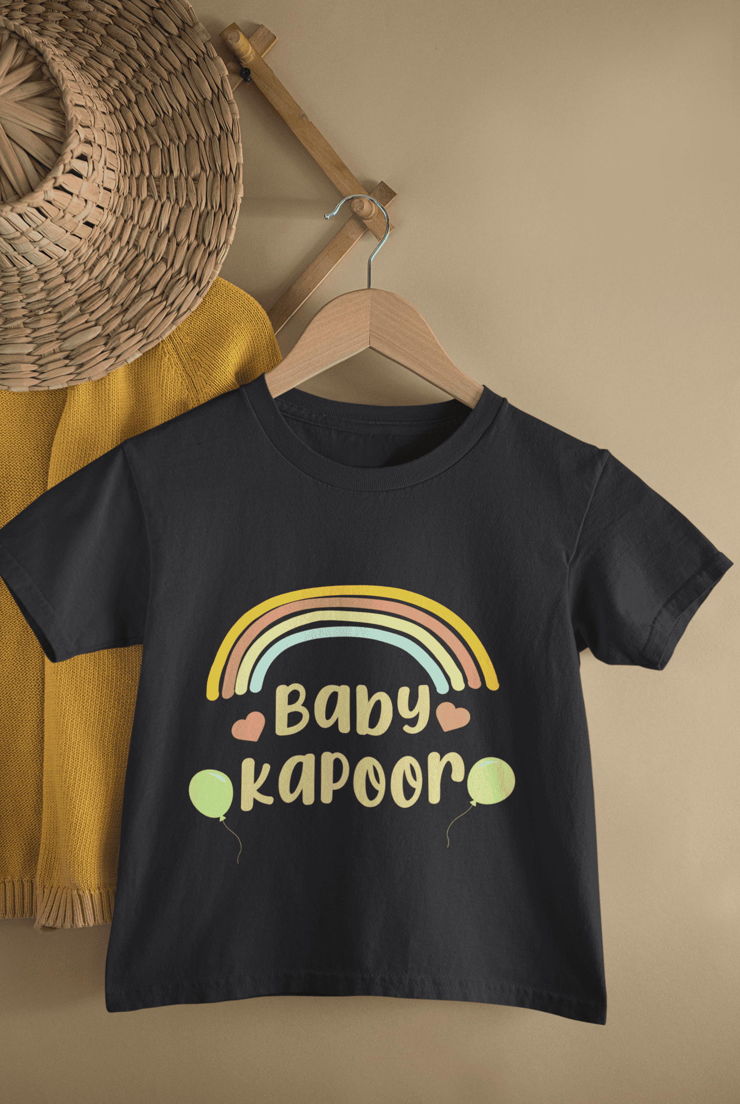 Custom Name Baby Surname Rainbow Design New Born Half Sleeves T-Shirt For Girls -FunkyTeesClub