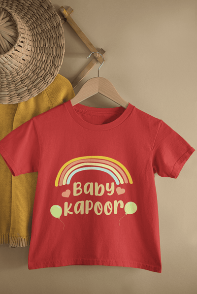 Custom Name Baby Surname Rainbow Design New Born Half Sleeves T-Shirt For Girls -FunkyTeesClub