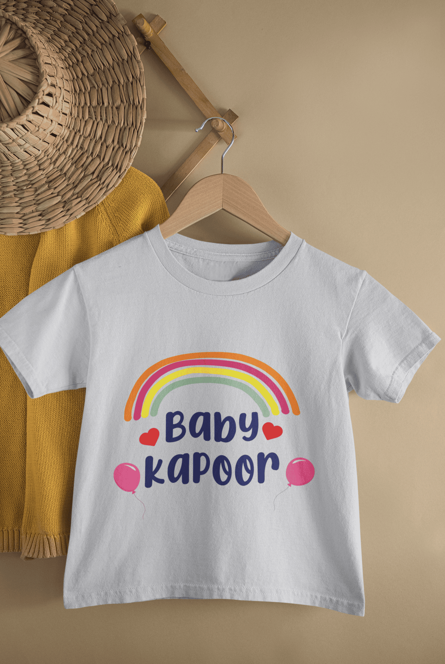 Custom Name Baby Surname Rainbow Design New Born Half Sleeves T-Shirt For Girls -FunkyTeesClub