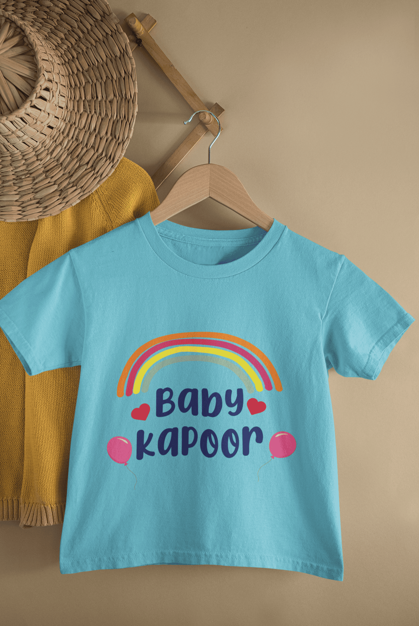Custom Name Baby Surname Rainbow Design New Born Half Sleeves T-Shirt For Girls -FunkyTeesClub